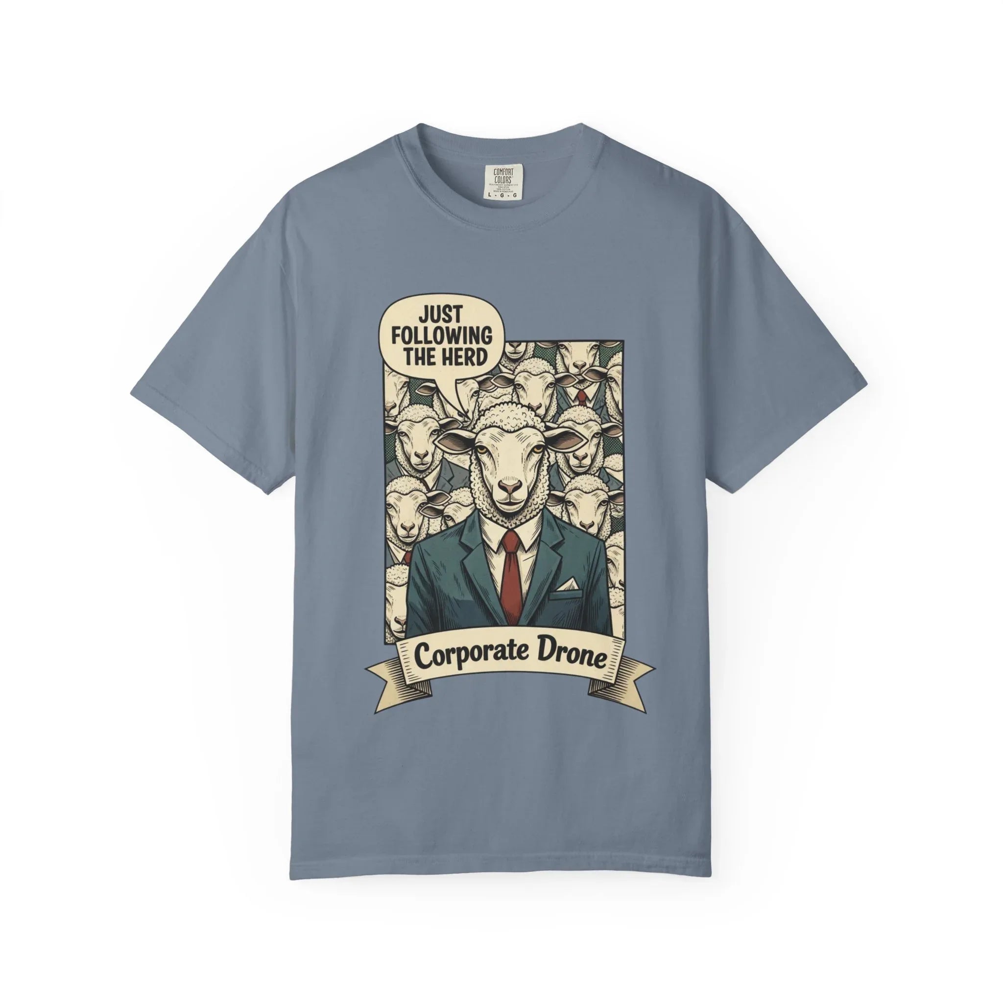 Funny Corporate Drone Shirt - Sheep in Suit Graphic Tee - Sarcastic Office Humor Gift - Vintage Anti-Work Clothing - Relatable Coworker T-Shirt Blue Jean