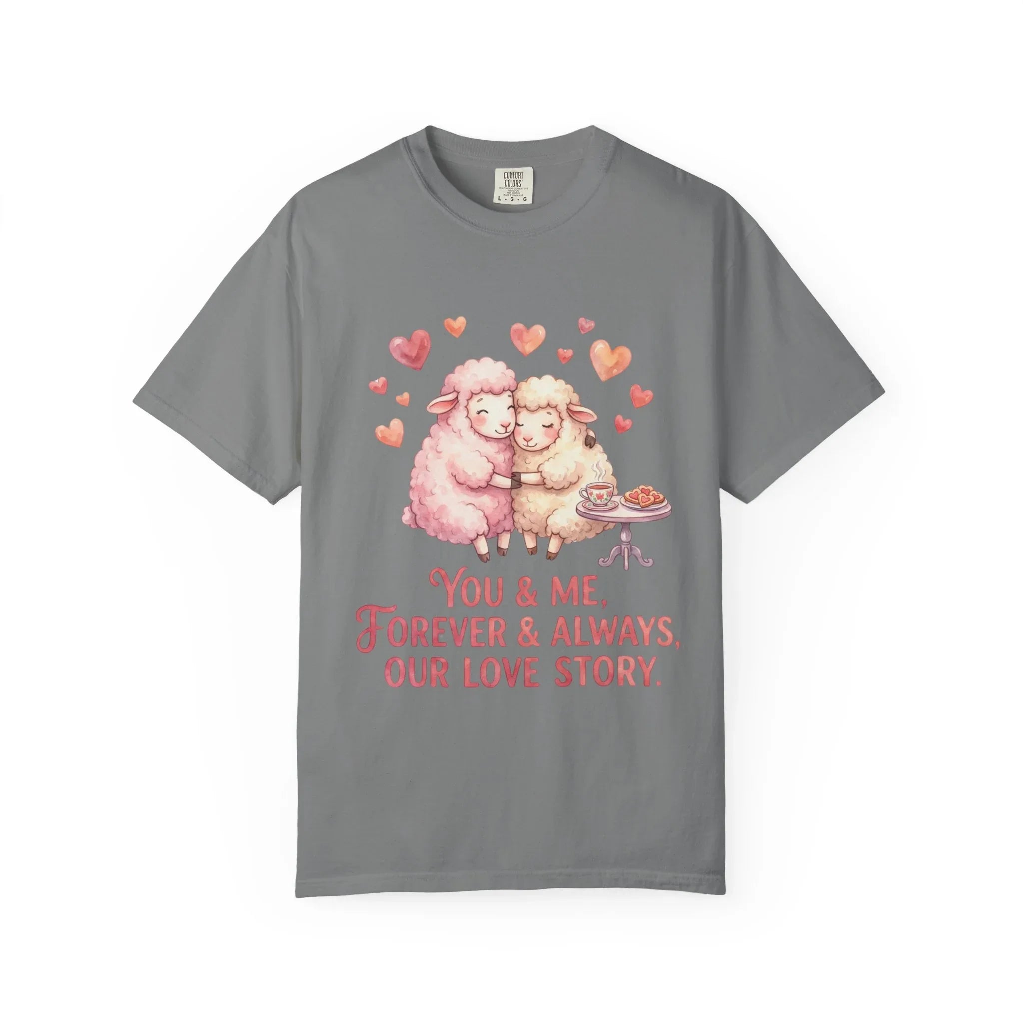 You and Me Forever Always Our Love Story T-Shirt | Cute Sheep Couple Tee | Cozy Valentine Gift | Vintage Soft Romantic Shirt Grey