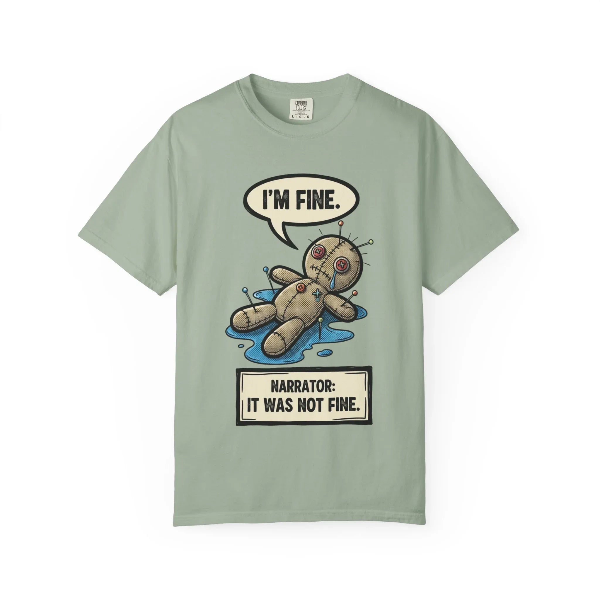 Funny Voodoo Doll "I'm Fine" Shirt - Sarcastic Mental Health Graphic Tee - Retro Comic Dark Humor T-Shirt - Vintage Garment-Dyed Relatable Mood Shirt - Edgy Aesthetic Streetwear Bay