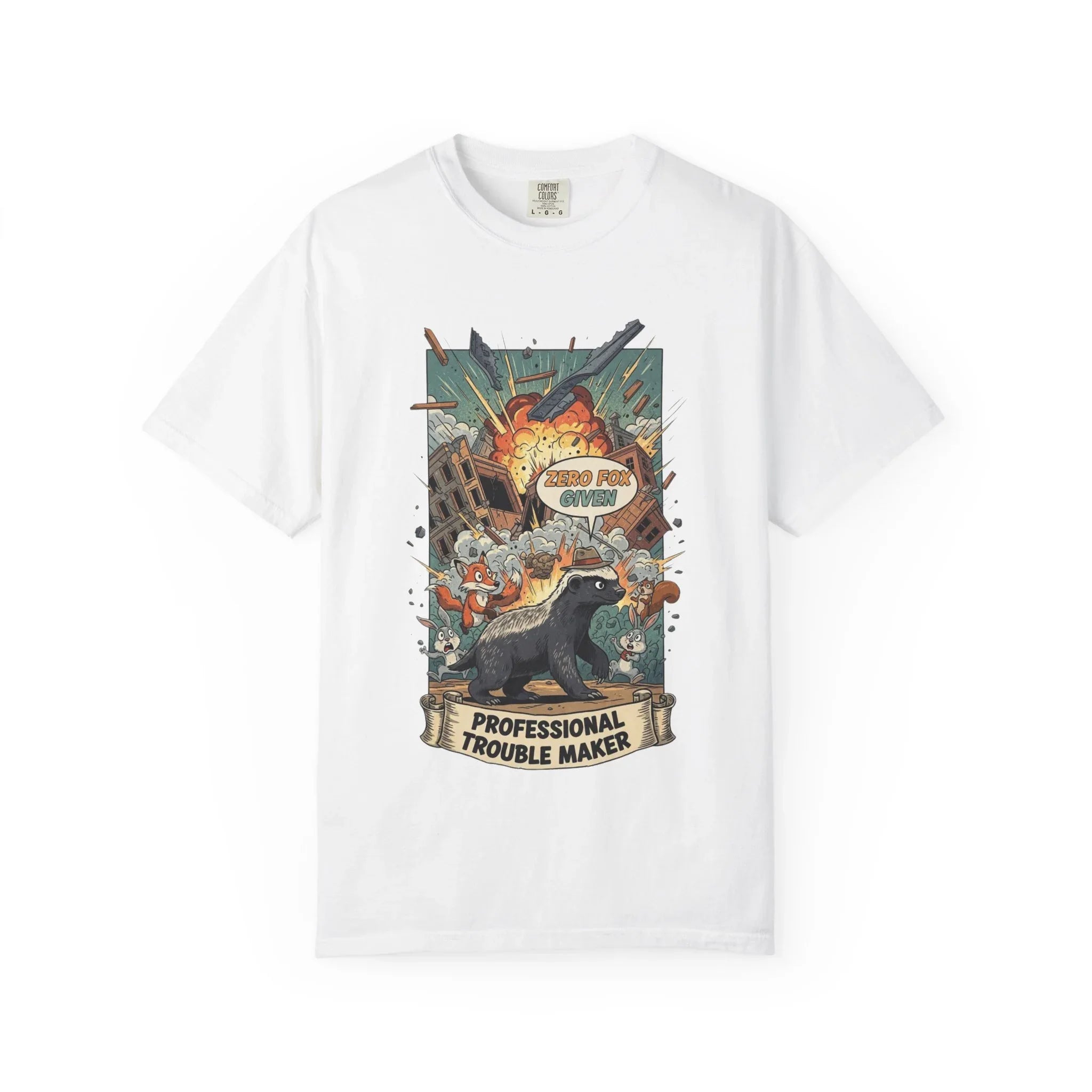Funny Honey Badger Shirt - "Zero Fox Given" Hoodie - Professional Trouble Maker Tee - Retro Comic Style Graphic - Cool Animal Meme Gift for Sarcastic Men & Women