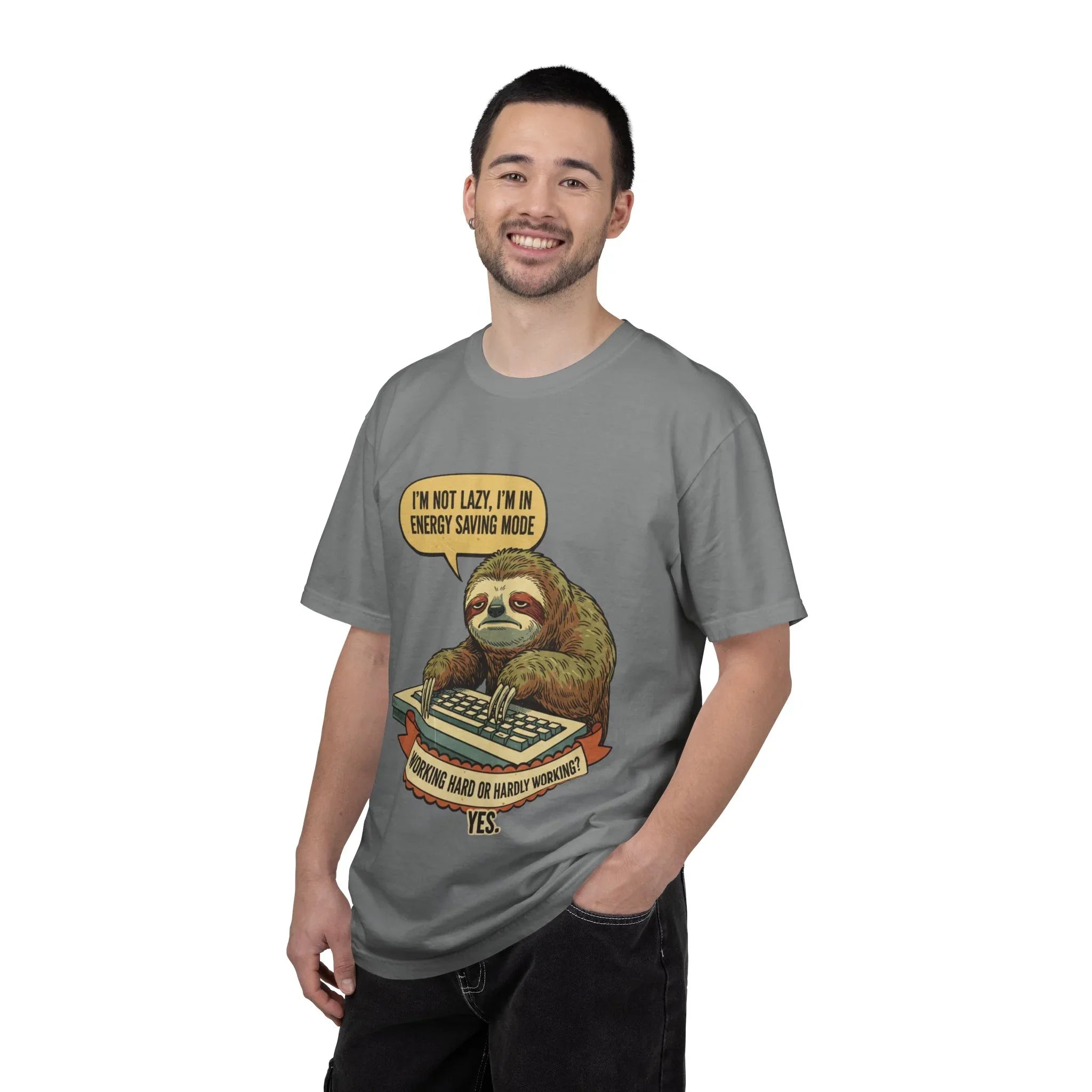 Funny Sloth Shirt - "I'm In Energy Saving Mode" Office Humor Tee - Programmer T-Shirt - Lazy Animal Lover Gift - Retro Style Sloth Graphic Tee