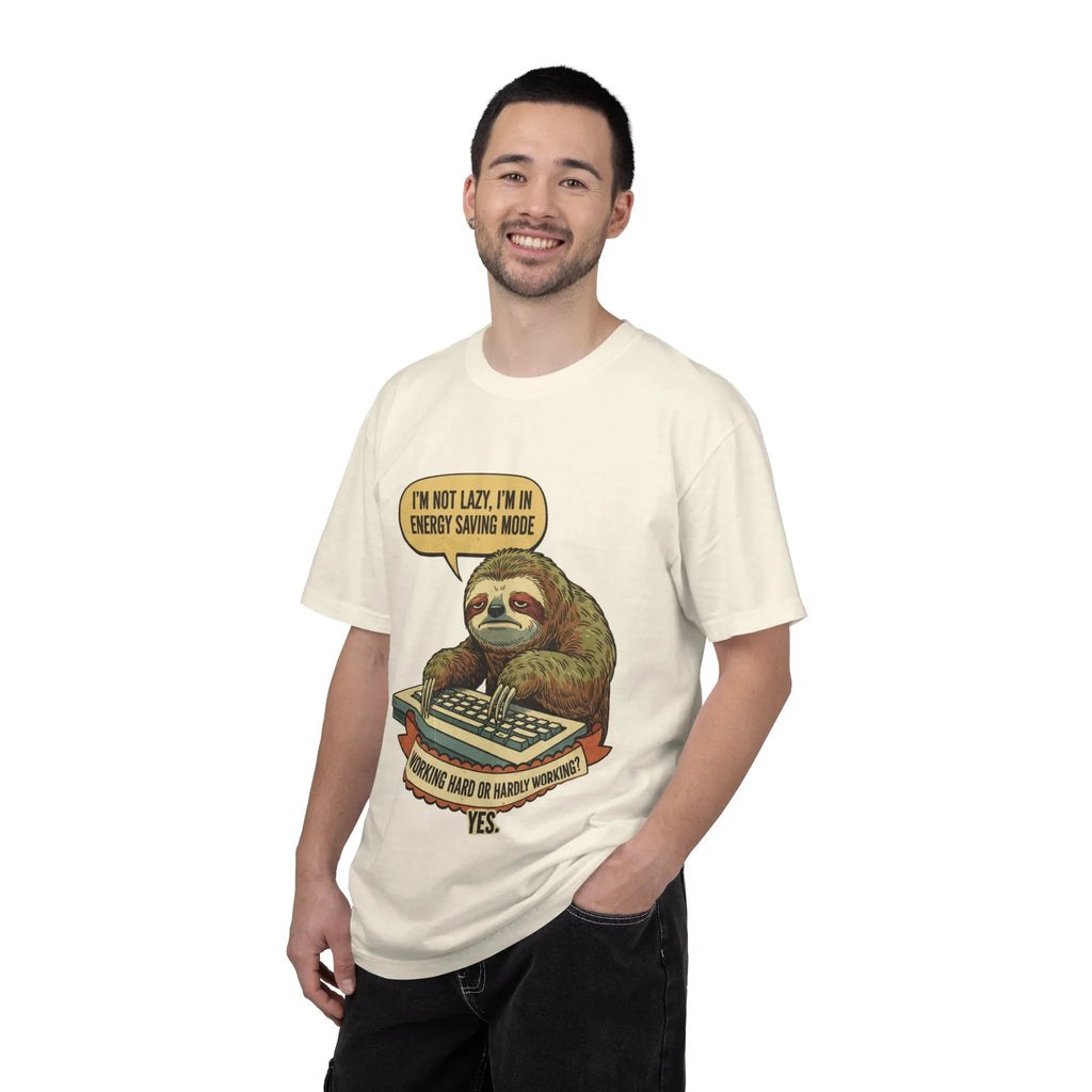 Funny Sloth Shirt - "I'm In Energy Saving Mode" Office Humor Tee - Programmer T-Shirt - Lazy Animal Lover Gift - Retro Style Sloth Graphic Tee