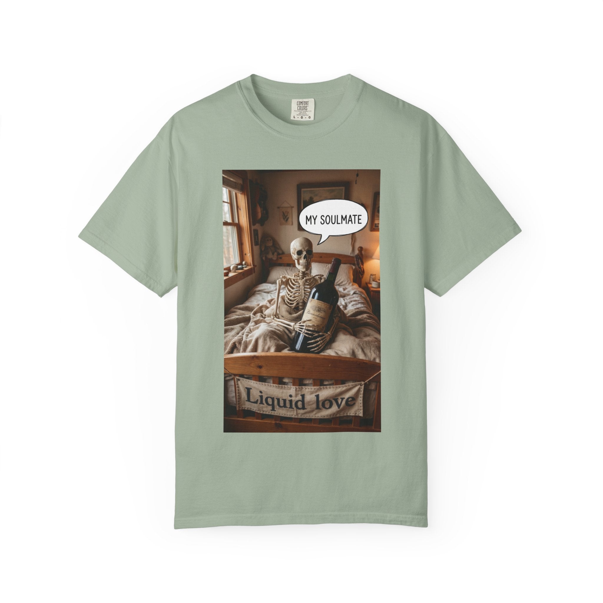 Liquid Love Skeleton Wine Shirt - Funny Soulmate Gift - Dark Humor T-Shirt - Gothic Cottagecore Graphic Tee - Sarcastic Wine Enthusiast Apparel Bay