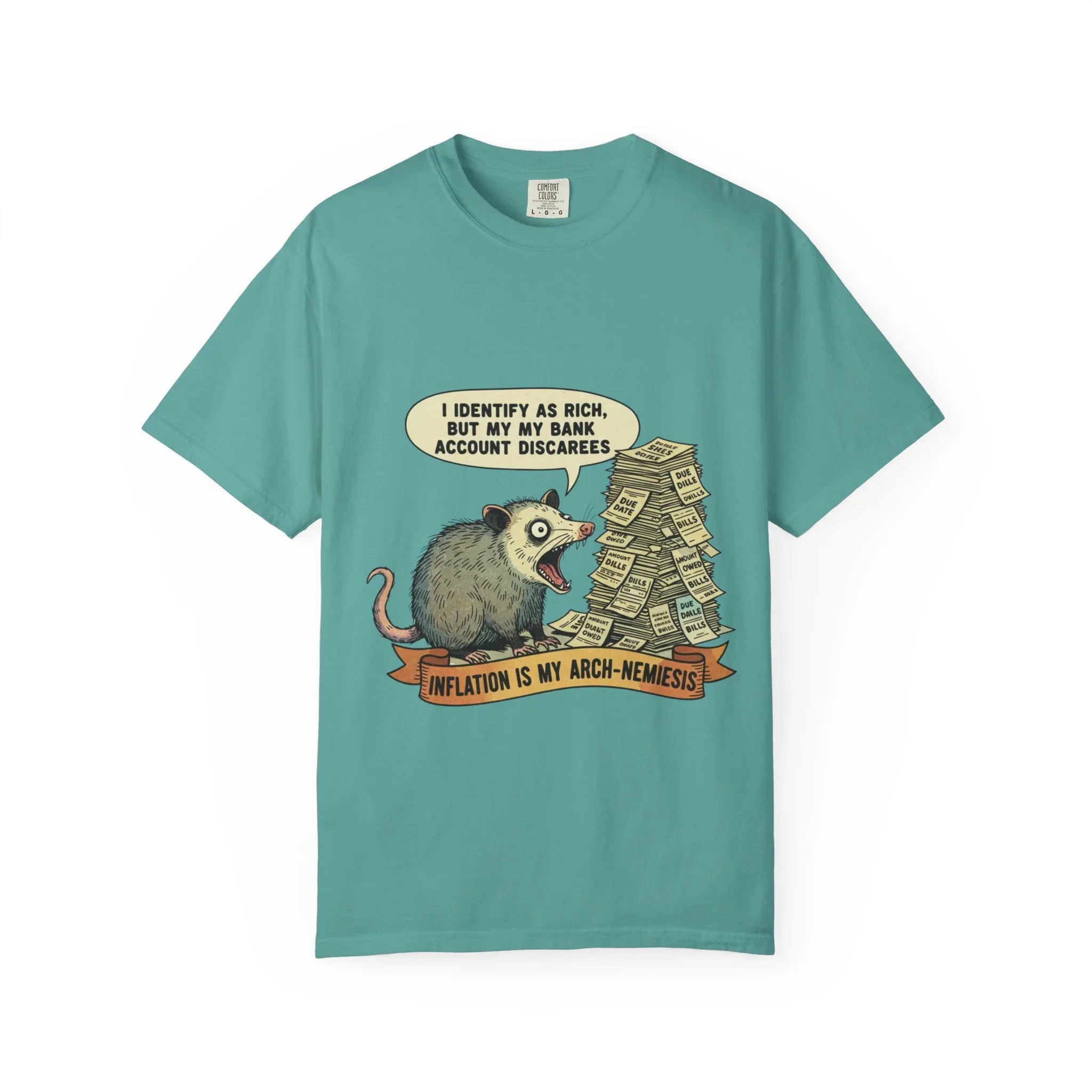 Funny Opossum Shirt Inflation Is My Arch Nemesis Tee Relatable Financial Meme Gift Sarcastic Possum Tshirt Screaming Trash Animal Top Seafoam