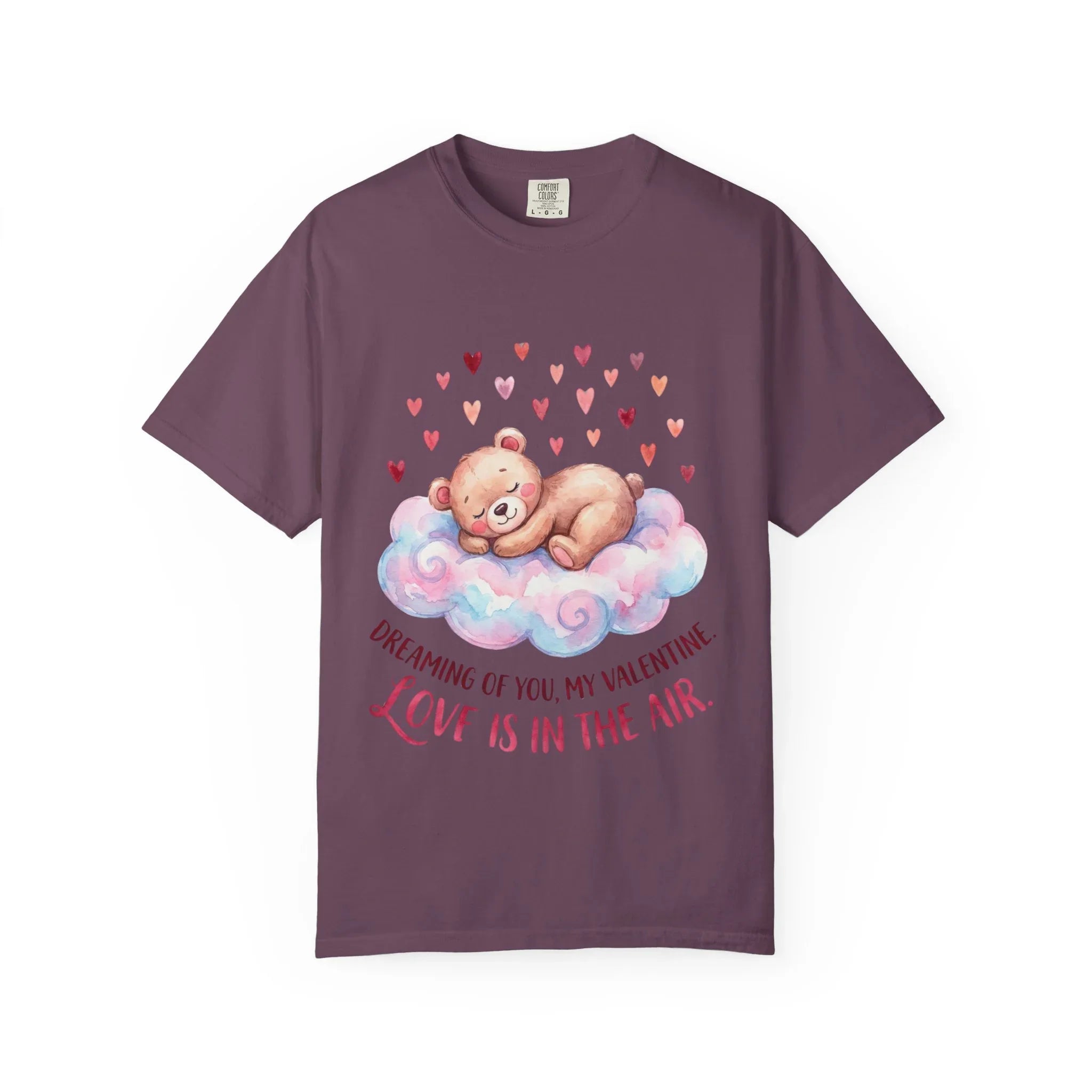 Dreams of You Valentine Bear T Shirt Cute Fluffy Teddy Cloud Hearts Watercolor Cozy Vintage Aesthetic Gift Lovers Soft Cotton Romantic Tee Berry M