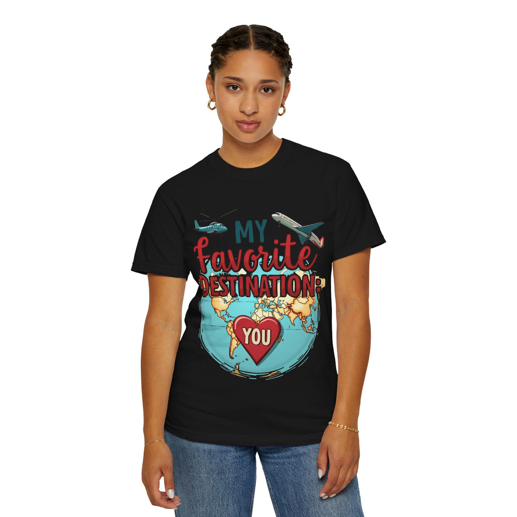 My Favorite Destination You Shirt, Travel Map Heart Plane T-Shirt, Cute Globe Airplane Tee, Couples Road Trip Gift, Anniversary Valentine
