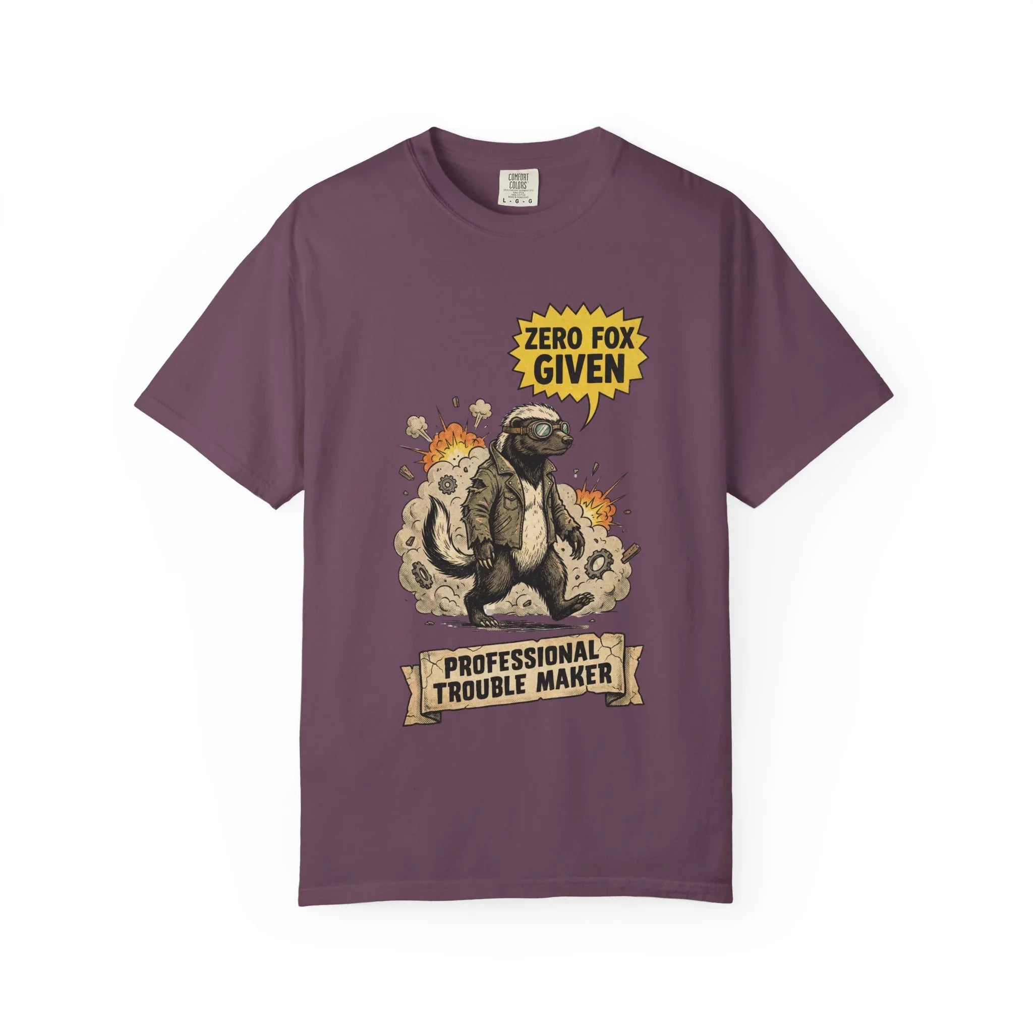 Honey Badger Shirt - "Zero Fox Given" T-Shirt - Professional Trouble Maker - Funny Animal Tee - Vintage Biker Gift - Sarcastic Graphic Top for Rebels Berry M