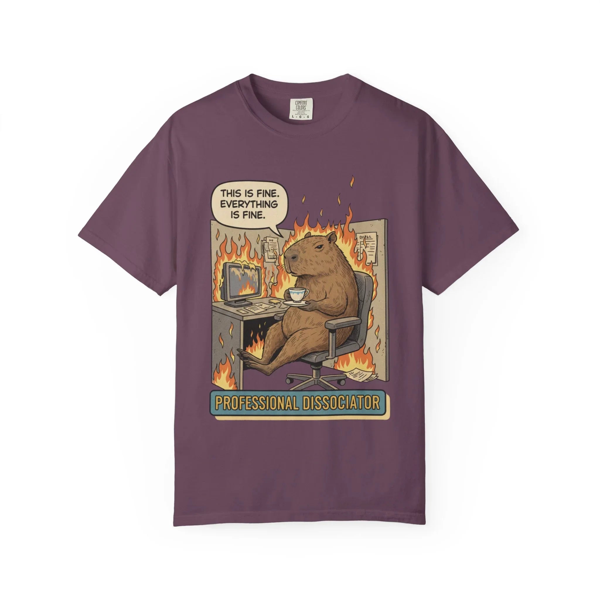 Capybara This Is Fine Shirt Funny Professional Dissociator Tee Mental Health Meme Gift Office Humor Sweatshirt Sarcastic Work GiftCorporate Berry M