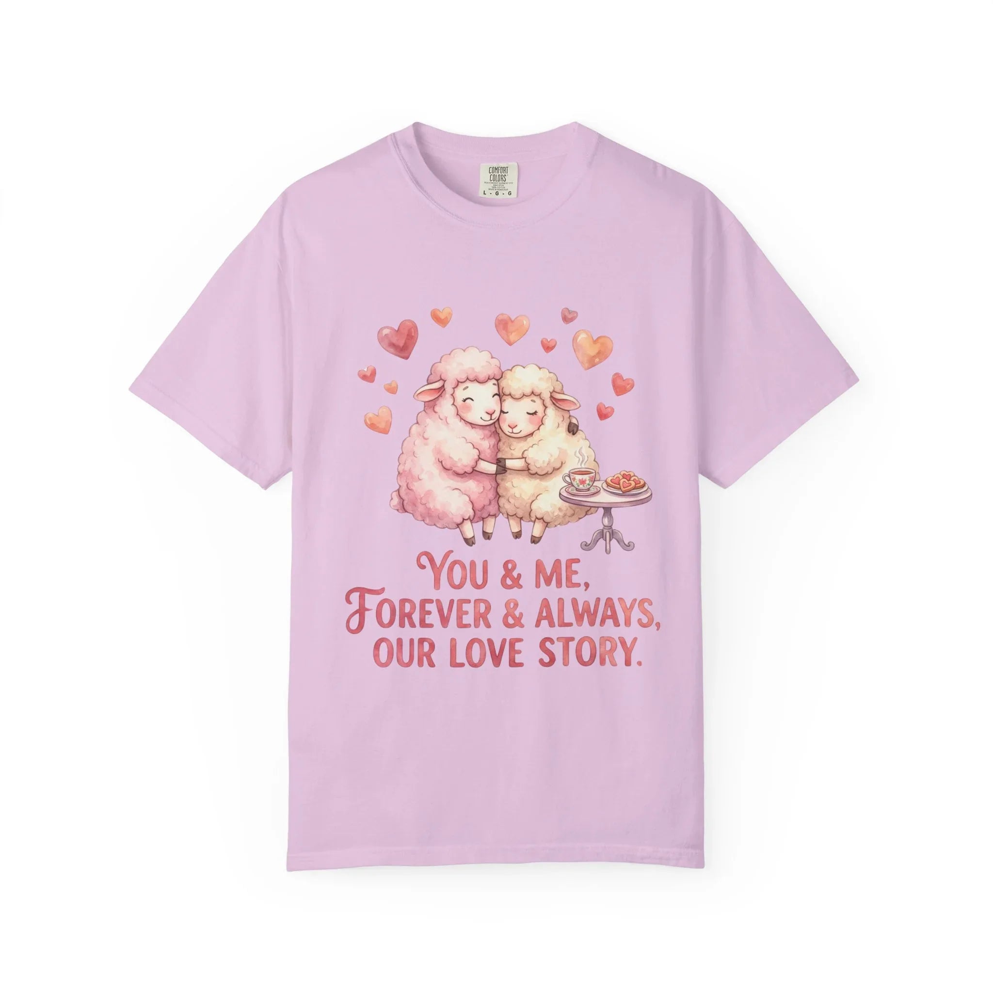 You and Me Forever Always Our Love Story T-Shirt | Cute Sheep Couple Tee | Cozy Valentine Gift | Vintage Soft Romantic Shirt Orchid