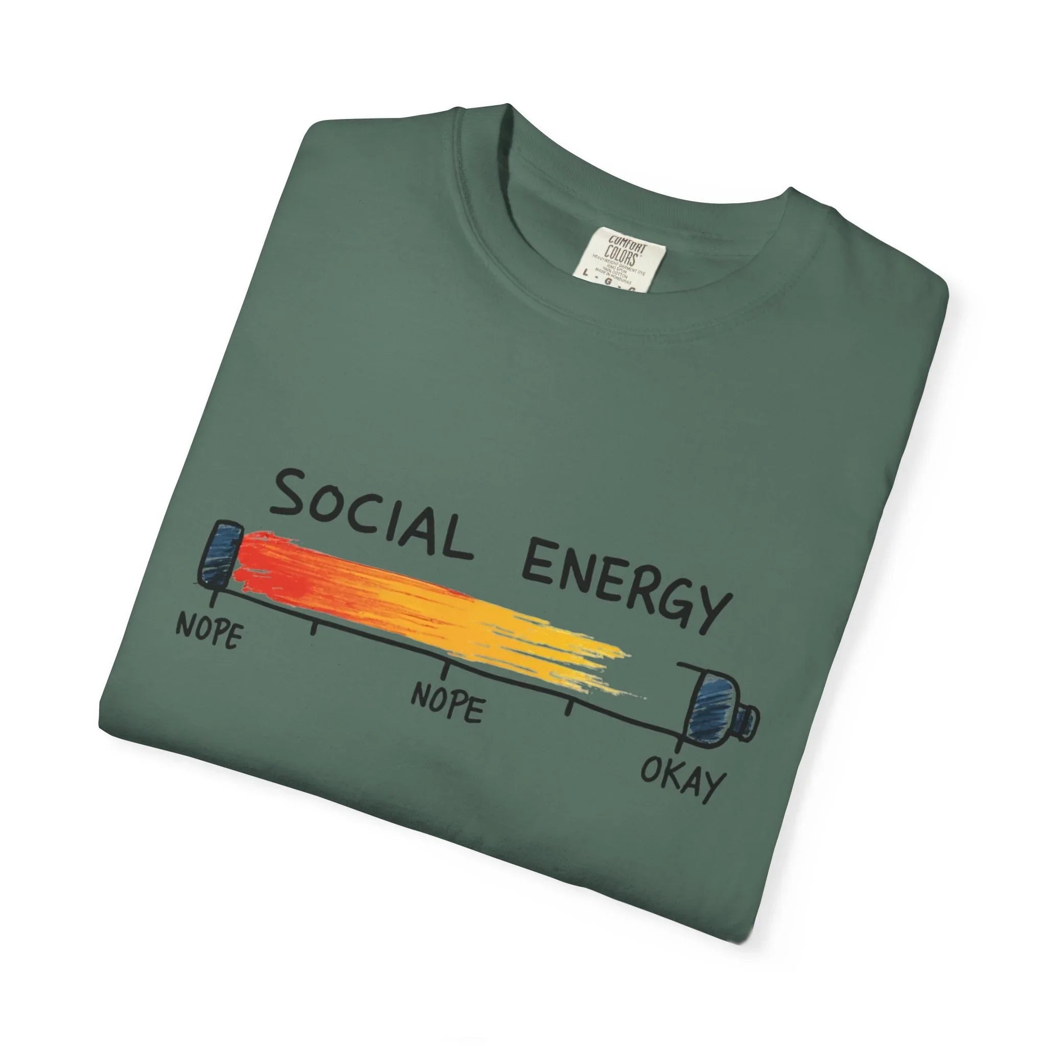 Social Energy Meter Shirt, Introvert Humor Tee, Social Battery Bar Chart T-Shirt, Funny Minimal Graphic, Nope to Okay Gift Blue Spruce