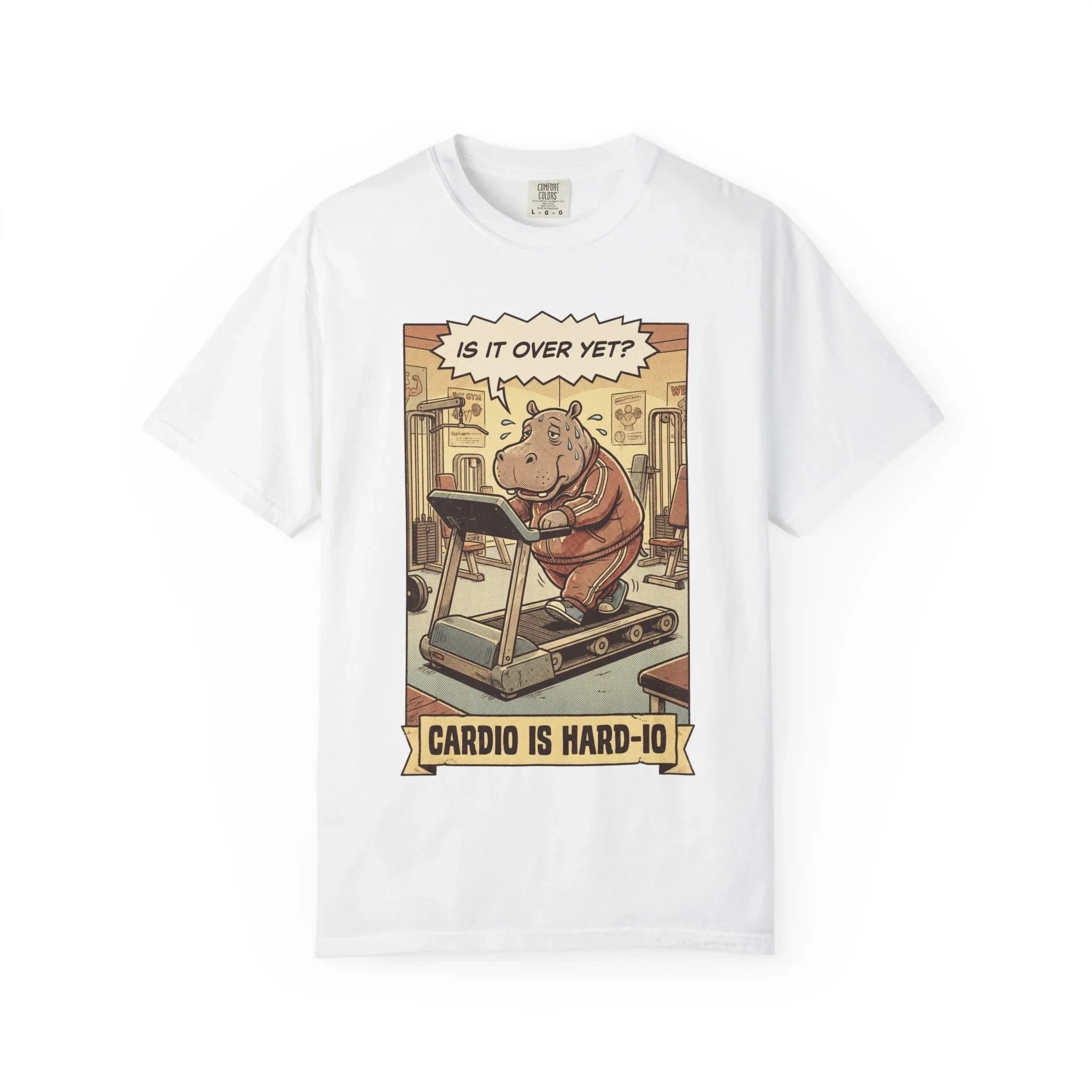 Funny Hippo Gym Shirt - "Cardio is Hard-io" Retro Workout Tee - Sarcastic Fitness Graphic T-Shirt - Vintage Runner & Weightlifter Gift - Humorous Exercise Streetwear