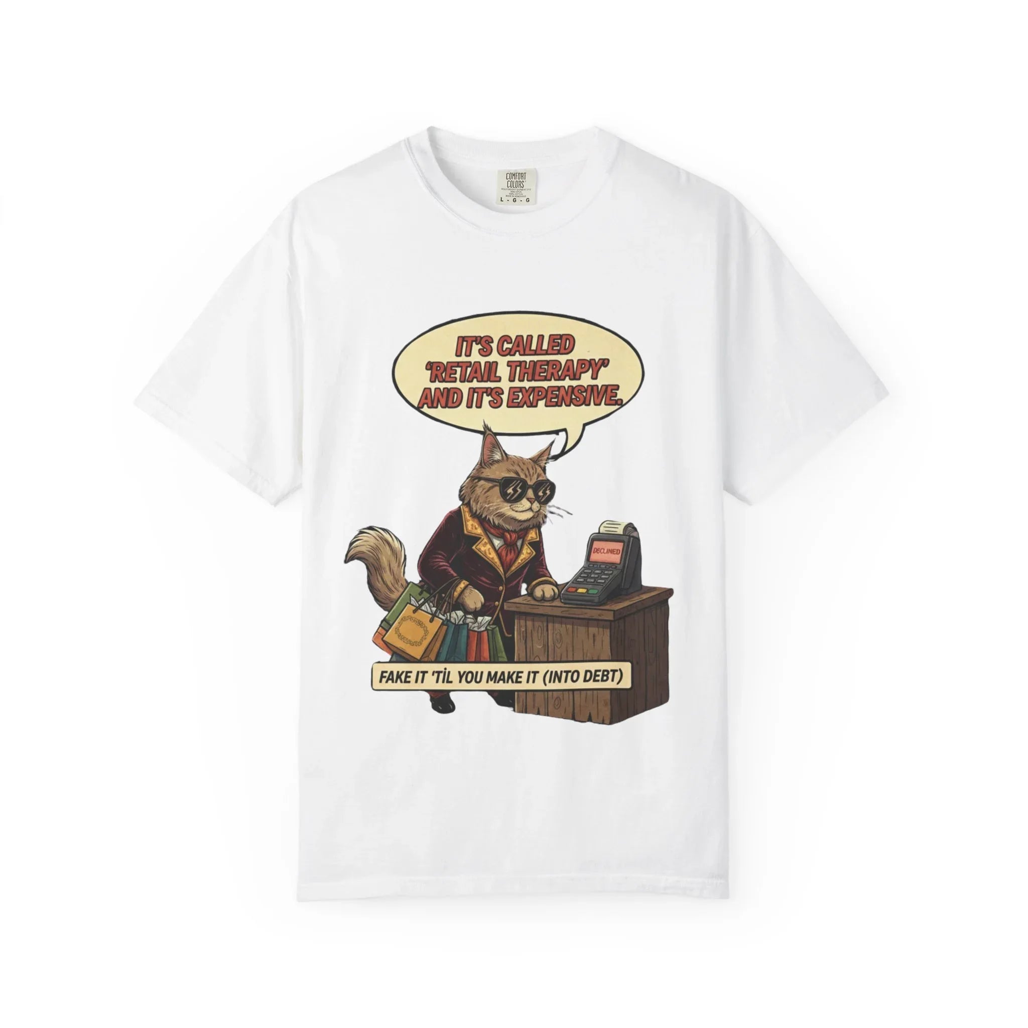 Funny Retail Therapy Cat Shirt - Sarcastic Shopping Meme Sweatshirt - "Declined" Screen Graphic Tee - Relatable Adulting Gift - Cute Cat Lover Sarcastic Apparel