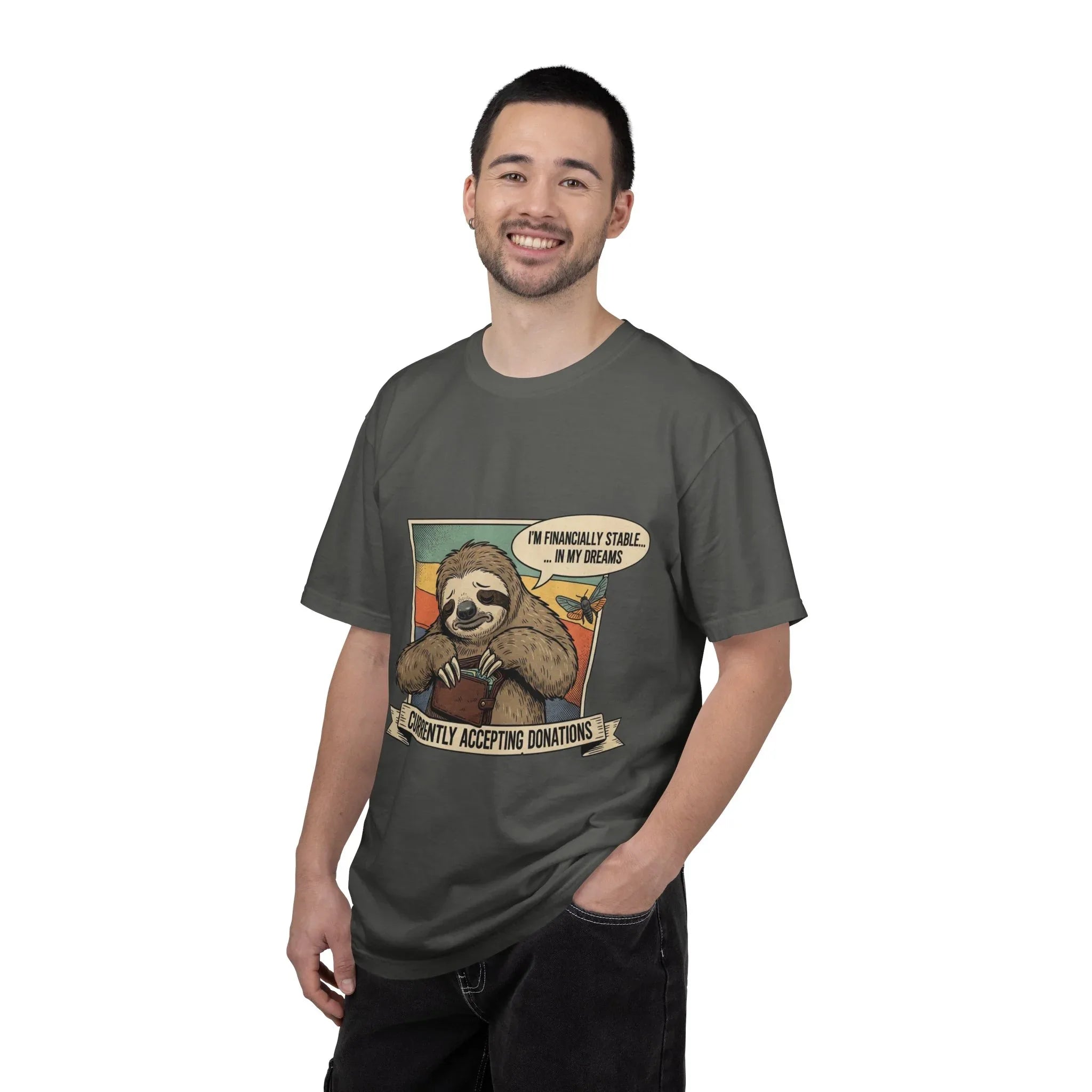 Funny Sloth Shirt Financially Stable In My Dreams Tee Crying Sloth Empty Wallet Sarcastic Adulting Gift Currently Accepting Donations Shirt