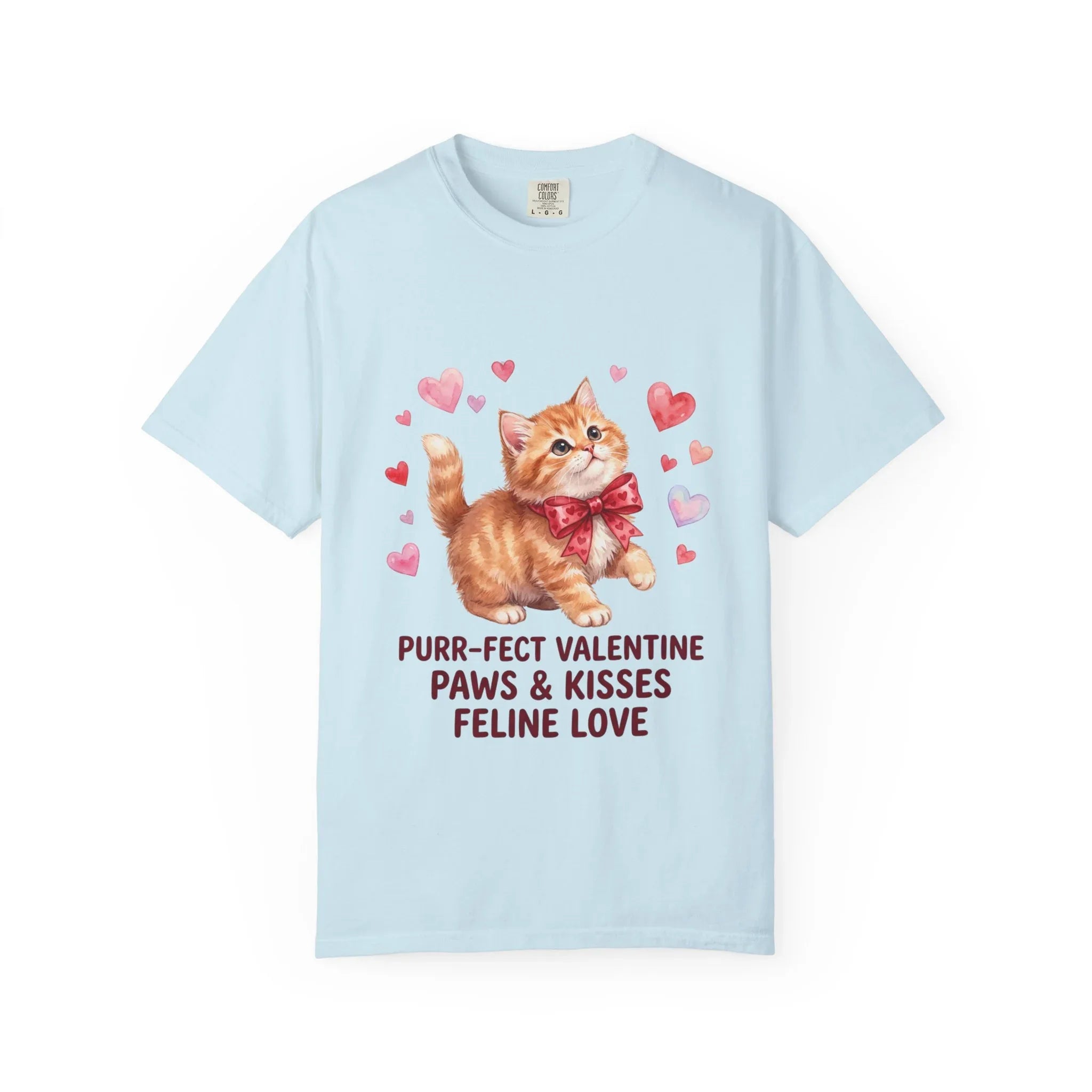 Purrfect Valentine Cat Paws Kisses T Shirt Cute Ginger Kitten Hearts Watercolor Cozy Vintage Aesthetic Gift Cat Lovers Soft Cotton Romantic Chambray