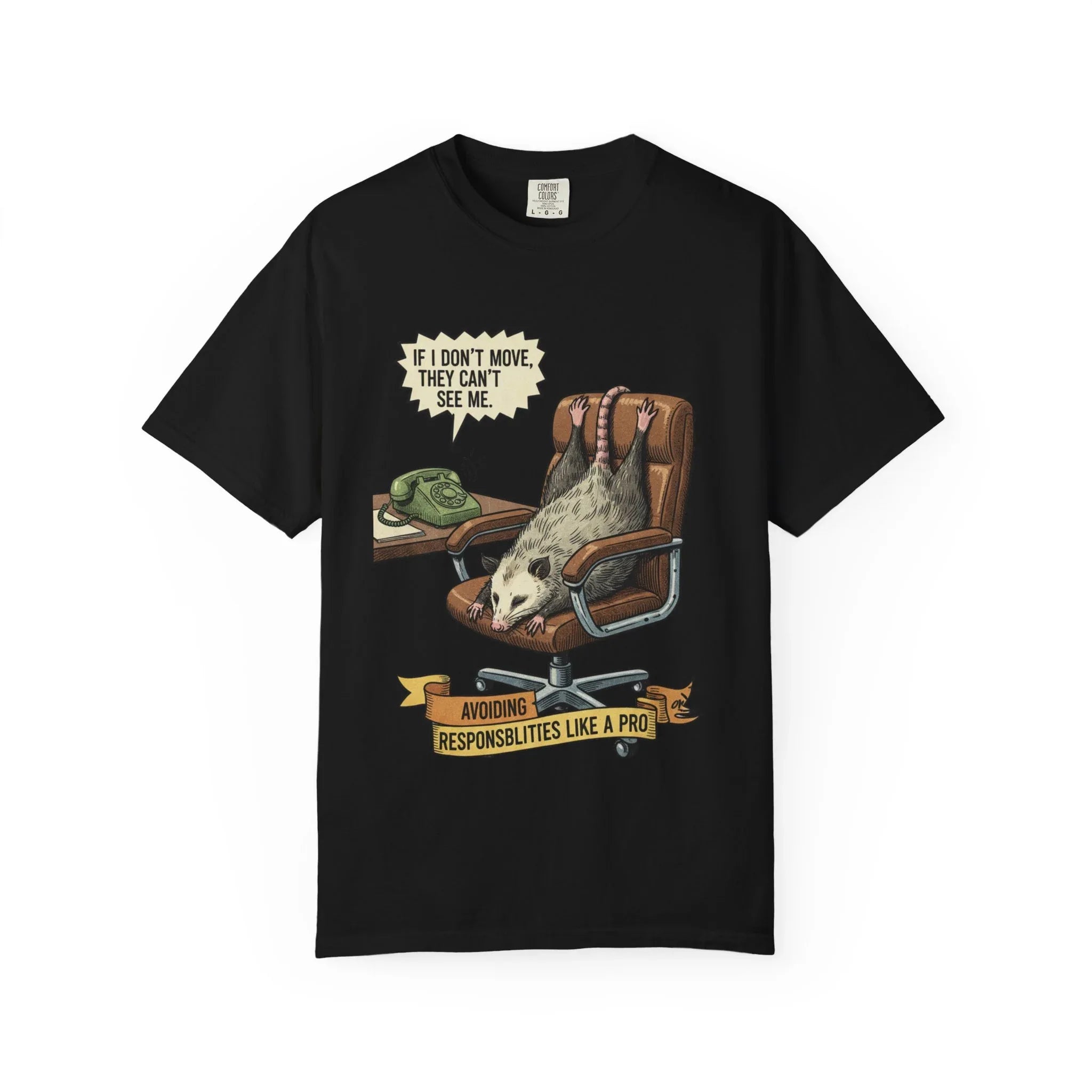 Funny Opossum Shirt - Procrastination Gift - Office Humor Tee - Introvert Sweatshirt - "Avoiding Responsibilities Like A Pro" - Vintage Opossum Illustration - Social Anxiety Top Black