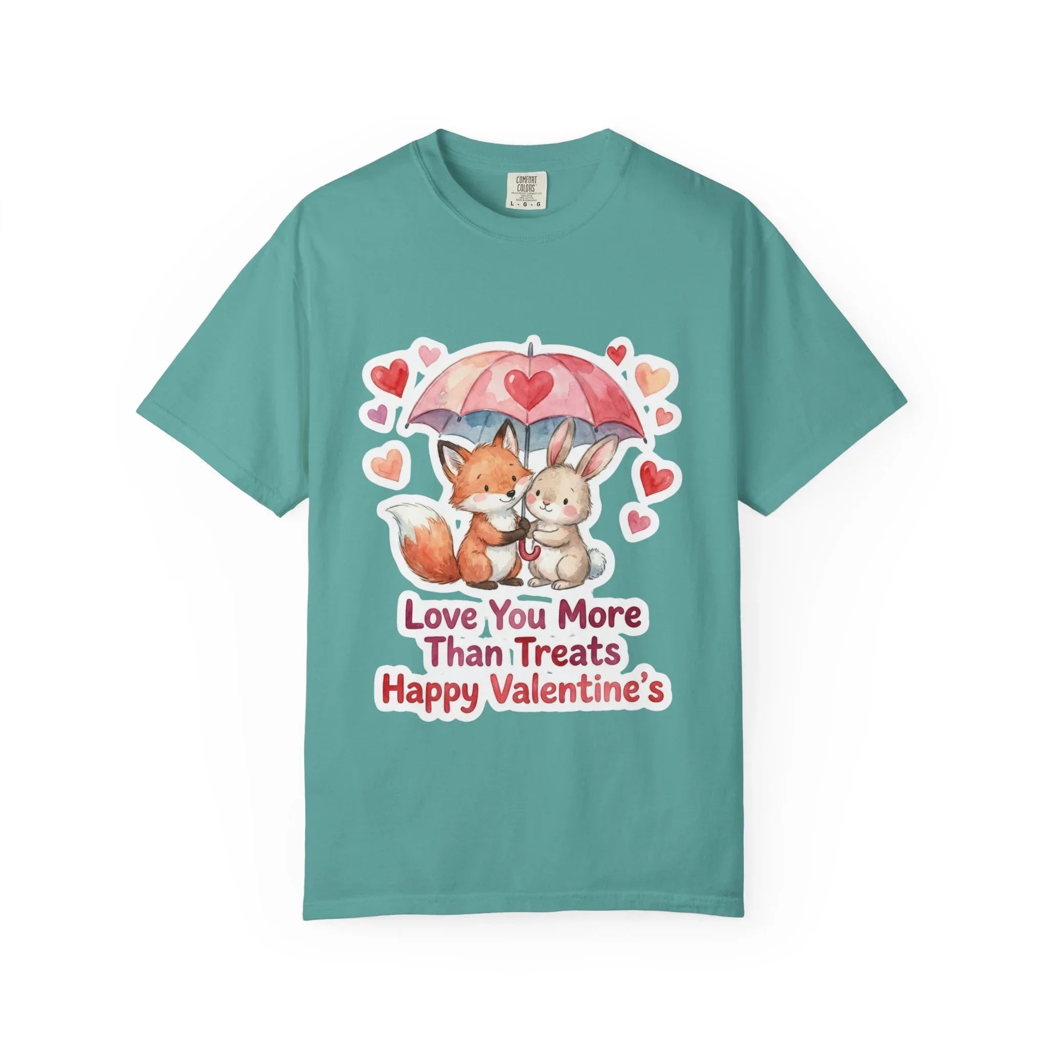 Fox and Bunny Under Umbrella Valentines Naptime T Shirt Cute Watercolor Animal Couple Gift Cozy Vintage Aesthetic Romantic Valentines Day Seafoam