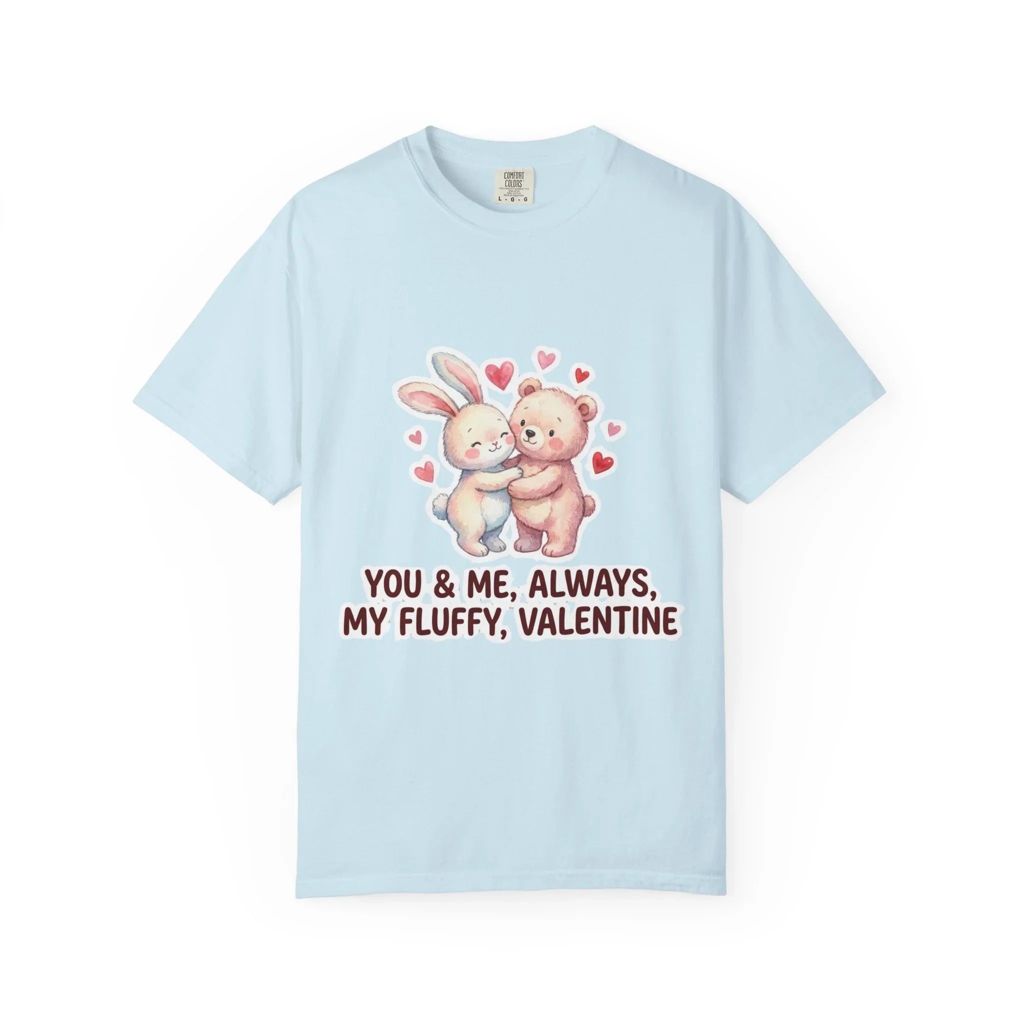 Fluffy Valentine Bunny and Bear T Shirt Cute Retro Valentine Gift Cozy Soft Cotton Vintage Aesthetic Top Romantic Couple Gift Idea Chambray