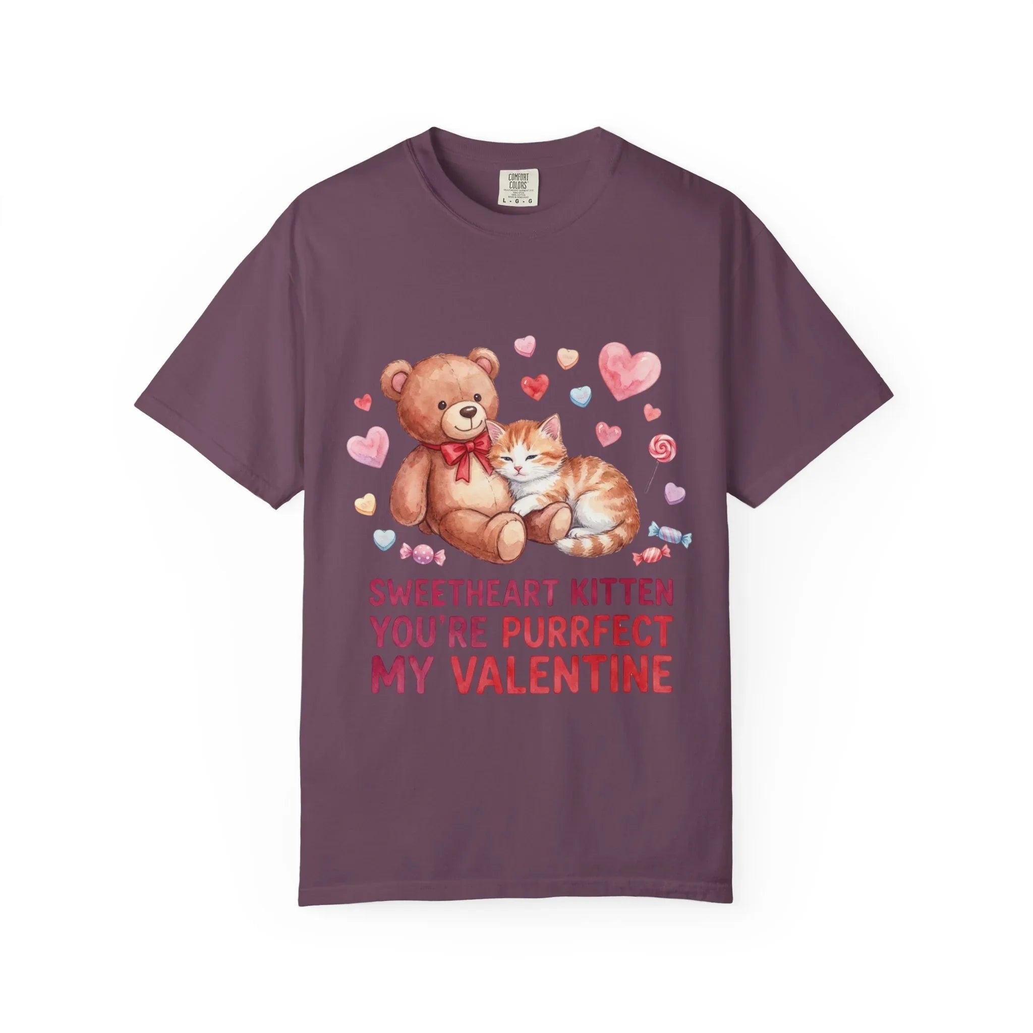 Sweetheart Kitten Youre Purrfect My Valentine T Shirt Cute Cat Teddy Bear Hearts Watercolor Cozy Vintage Aesthetic Gift Cat Lovers Berry M