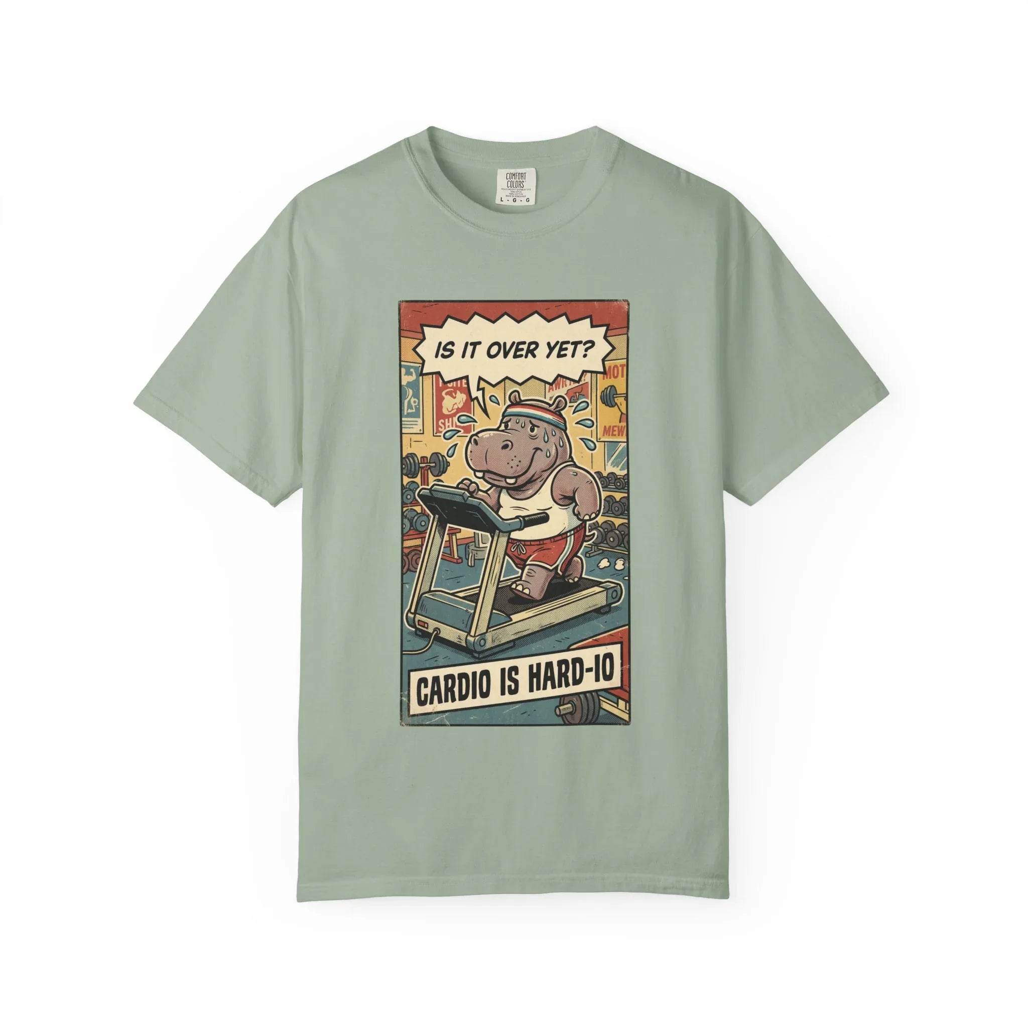 Funny Hippo Cardio Shirt - "Cardio is Hard-io" Retro Gym Tee - Vintage Sarcastic Workout T-Shirt - Humorous Exercise Fitness Gift - Distressed Comic Style Streetwear Bay