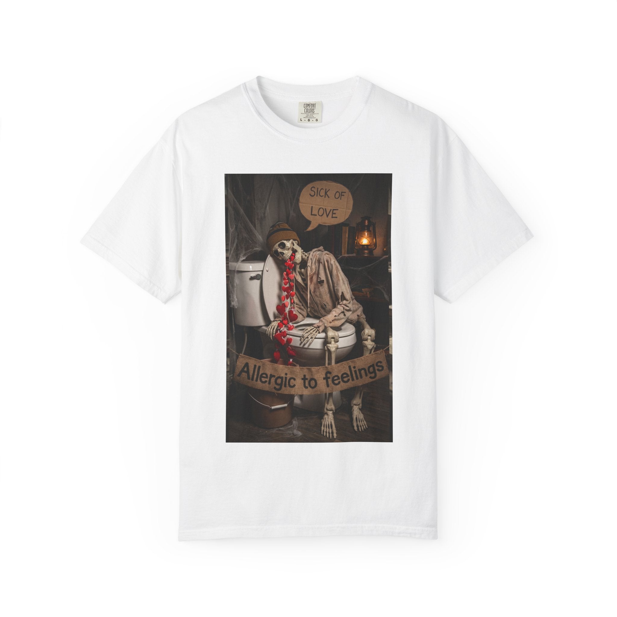 🤮 Sick of Love – Vintage Skeleton Heartbreak Satire & Grunge Streetwear Vintage Skeleton Graphic Tee - Sick of Love Dark Humor Streetwear White