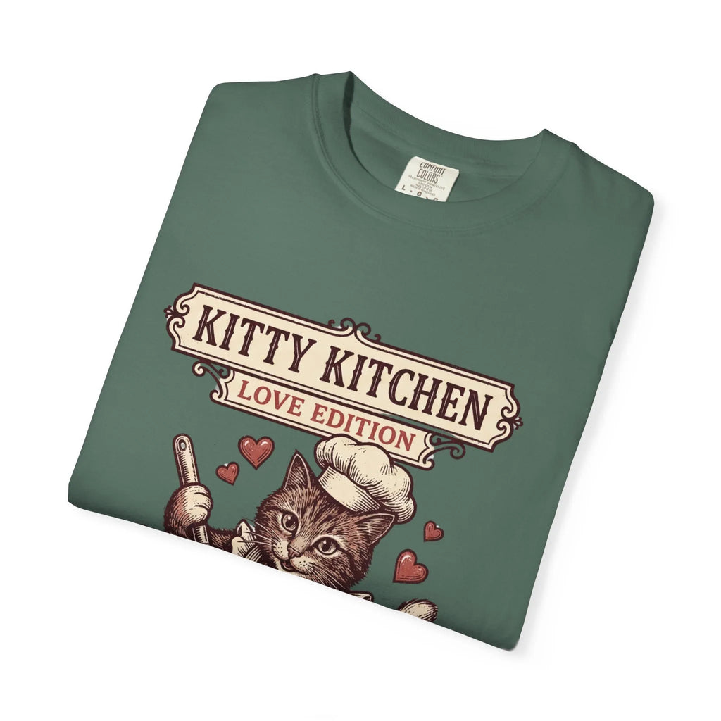 Kitty Kitchen Love T-Shirt | Vintage Cat Chef Whisking You Were Here Graphic Tee