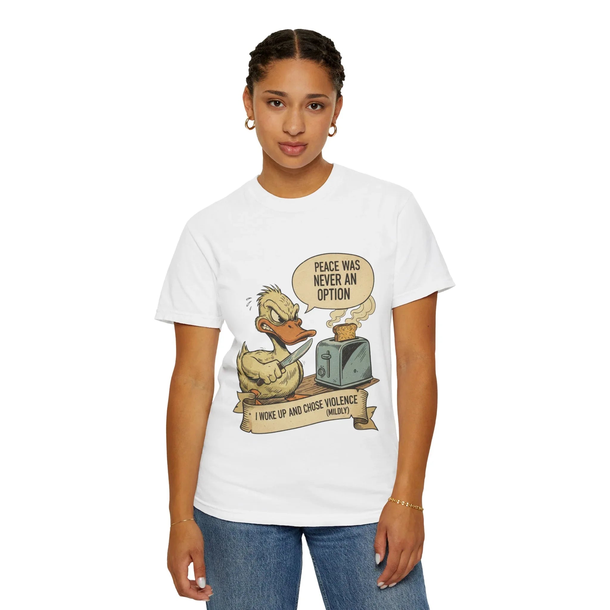 Funny Angry Duck Shirt - "I Woke Up and Chose Violence (Mildly)" Tee - Peace Was Never An Option Shirt - Sarcastic Meme Gift - Retro Comic Style Graphic T-Shirt
