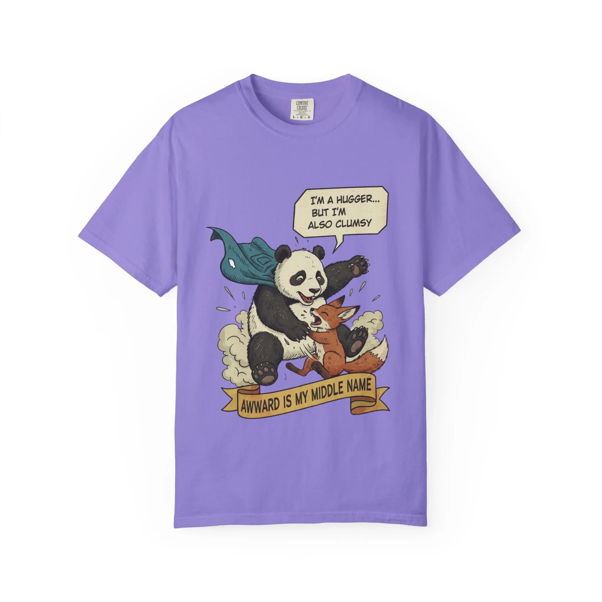 Funny Panda Shirt - Clumsy Fox Tee - Vintage Comic Style "Awward" Gift - Socially Awkward Friendship T-Shirt - Retro Cartoon Graphic Tee Violet