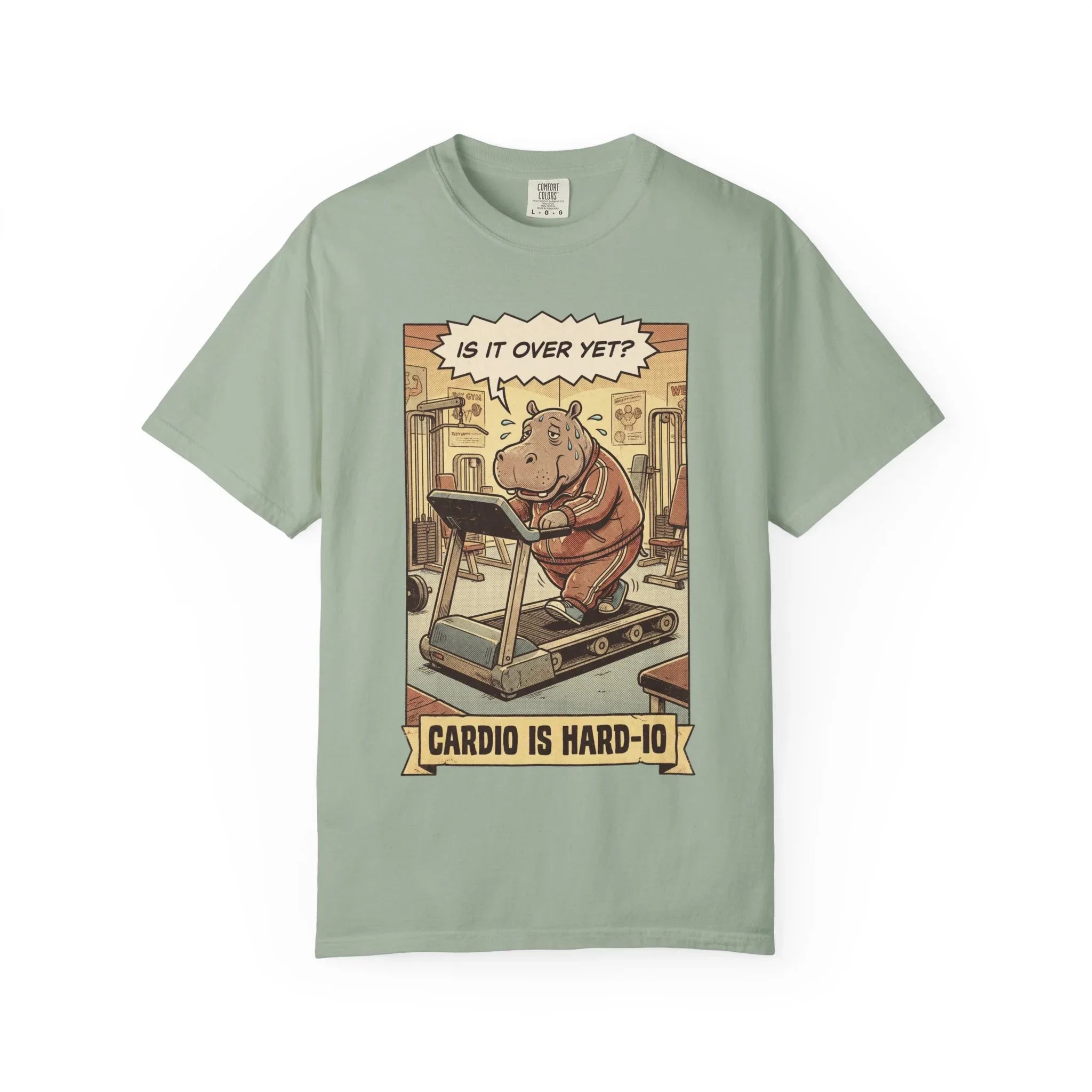 Funny Hippo Gym Shirt - "Cardio is Hard-io" Retro Workout Tee - Sarcastic Fitness Graphic T-Shirt - Vintage Runner & Weightlifter Gift - Humorous Exercise Streetwear Bay