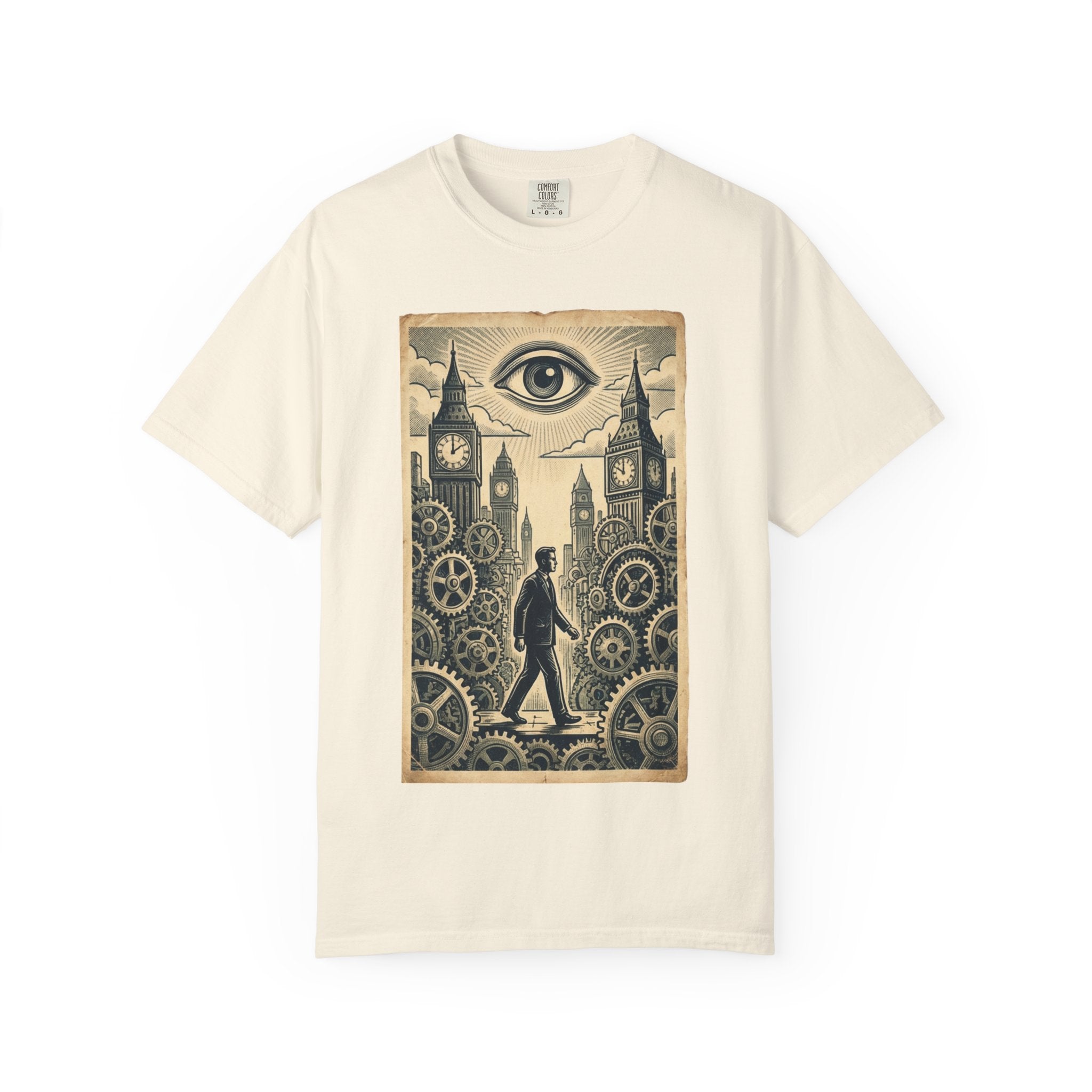 The Corporate Cog T-Shirt - Clockwork System Satire Tee - Funny Office Humor Shirt - Vintage Retro Propaganda Graphic - Sarcastic Work Gift Ivory