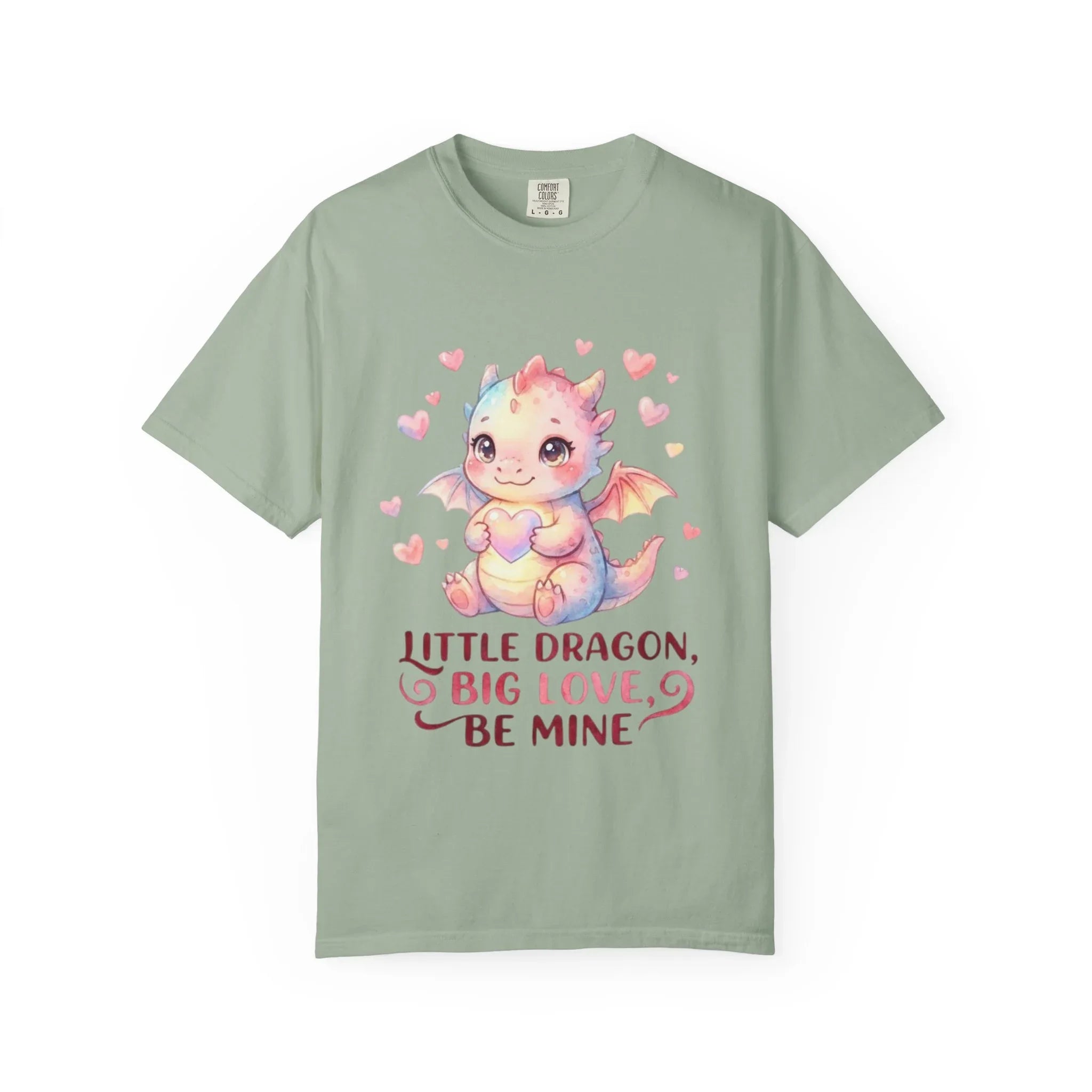Little Dragon Be Mine T Shirt Cute Baby Dragon Heart Watercolor Cozy Vintage Aesthetic Gift Fantasy Lovers Soft Cotton Romantic Tee Bay