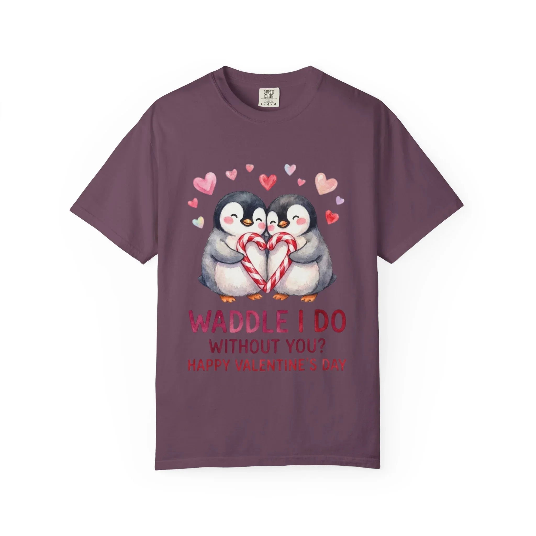 Valentine Penguin Couple Candy Hearts T Shirt Waddle I Do Without You Watercolor Cozy Vintage Aesthetic Gift Lovers Soft Cotton Romantic Tee Berry M