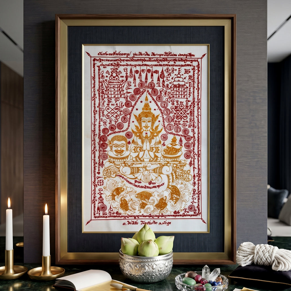 ✨🎭🌀 Authentic Thai Amulet Metamorphic Transformation Grid - Sovereign Jindamanee Capital Inflow Banner, Ajarn Sitthichai Khao Oor Masterpiece