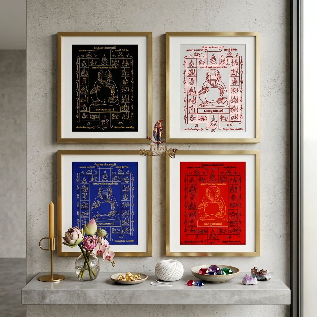 ✨🐘 Sacred Phra Uchen Triumphant Elephant Monarch Yantra Cloth - Phor Than Im Wat Thung Na Mai 106th Anniversary Legacy Scroll, Ultimate Obstacle Dissolver & Wealth Matrix, Premium Corporate Command Spiritual Wall Art