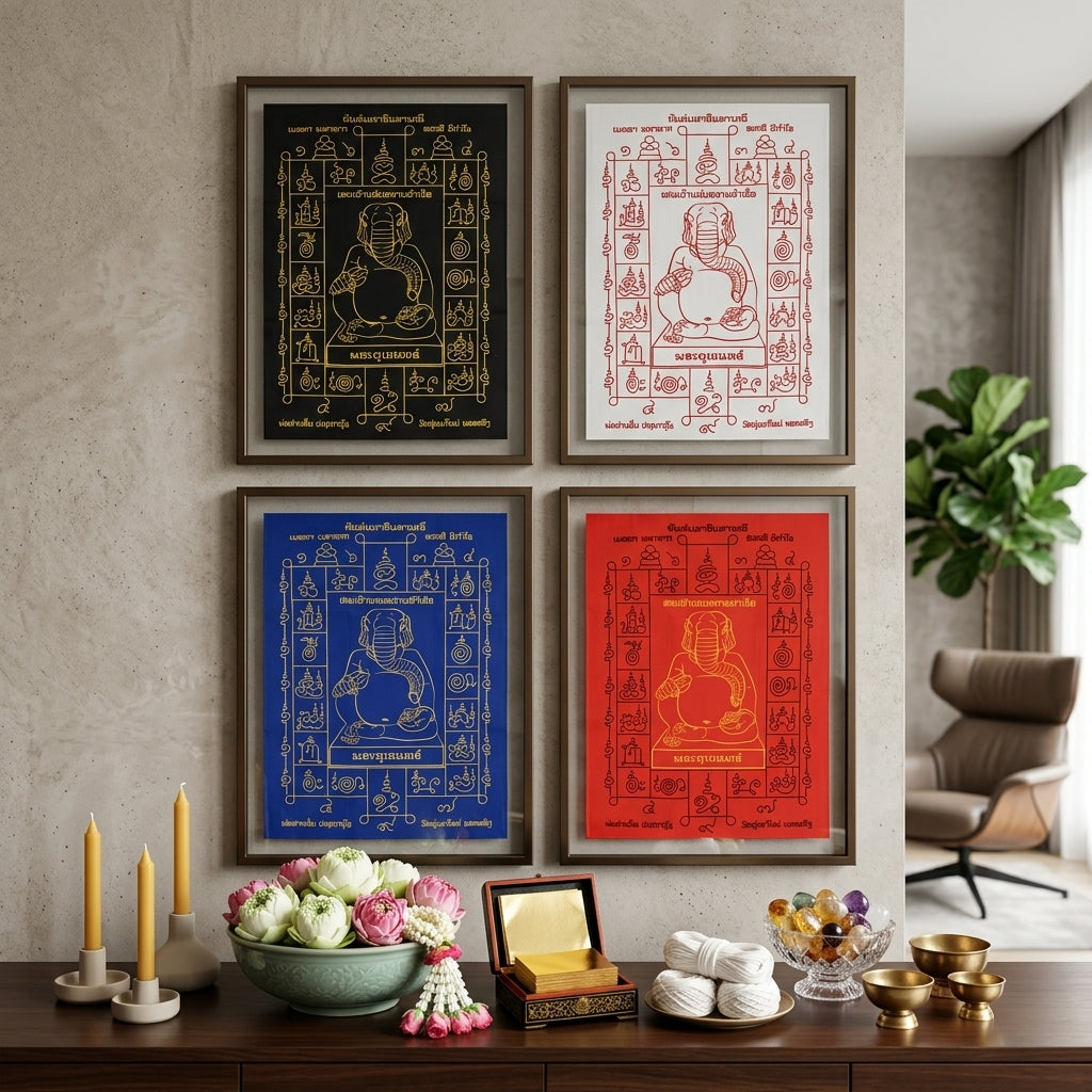 ✨🐘 Sacred Phra Uchen Triumphant Elephant Monarch Yantra Cloth - Phor Than Im Wat Thung Na Mai 106th Anniversary Legacy Scroll, Ultimate Obstacle Dissolver & Wealth Matrix, Premium Corporate Command Spiritual Wall Art
