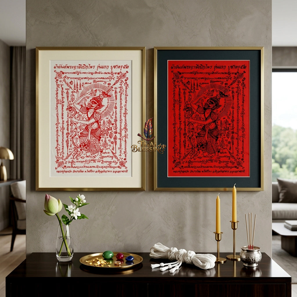 ✨🧘‍♂️ Thai Sacred Hermit Sage Path-Clearing Yantra Cloth - Luang Pu Thongwan 2009 First Edition, Ultimate Wealth Fortune Opener Scroll, Premium Authority Charisma Wall Art
