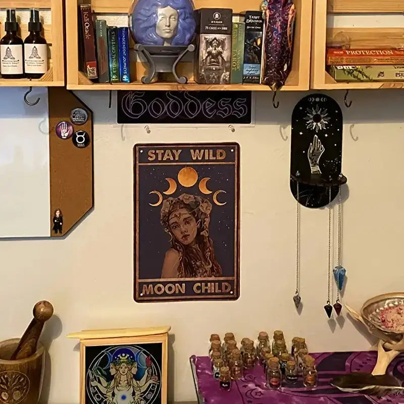 Boho Wooden Crystal Display Shelf – Floating Wall Mount Holder Rack for Crystals, Candles, Jewelry, and Home Decor