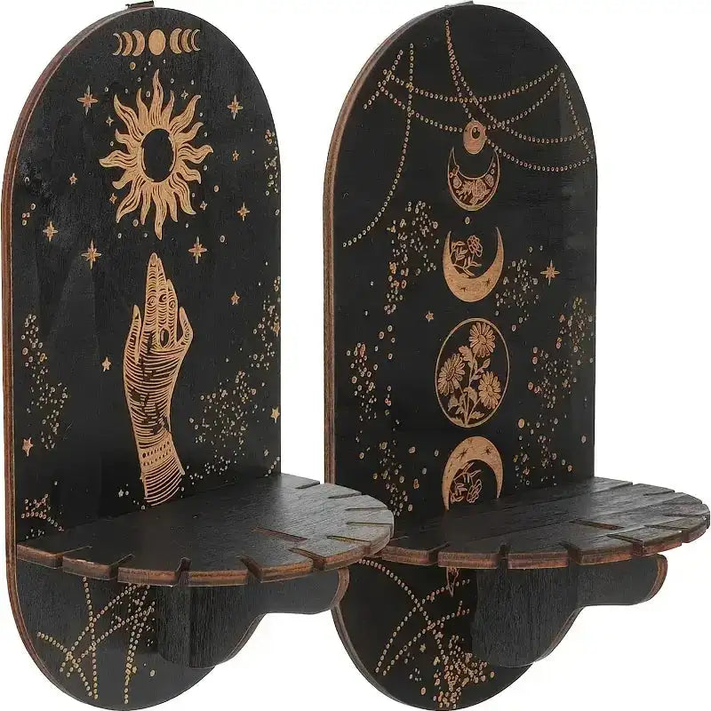 Boho Wooden Crystal Display Shelf – Floating Wall Mount Holder Rack for Crystals, Candles, Jewelry, and Home Decor
