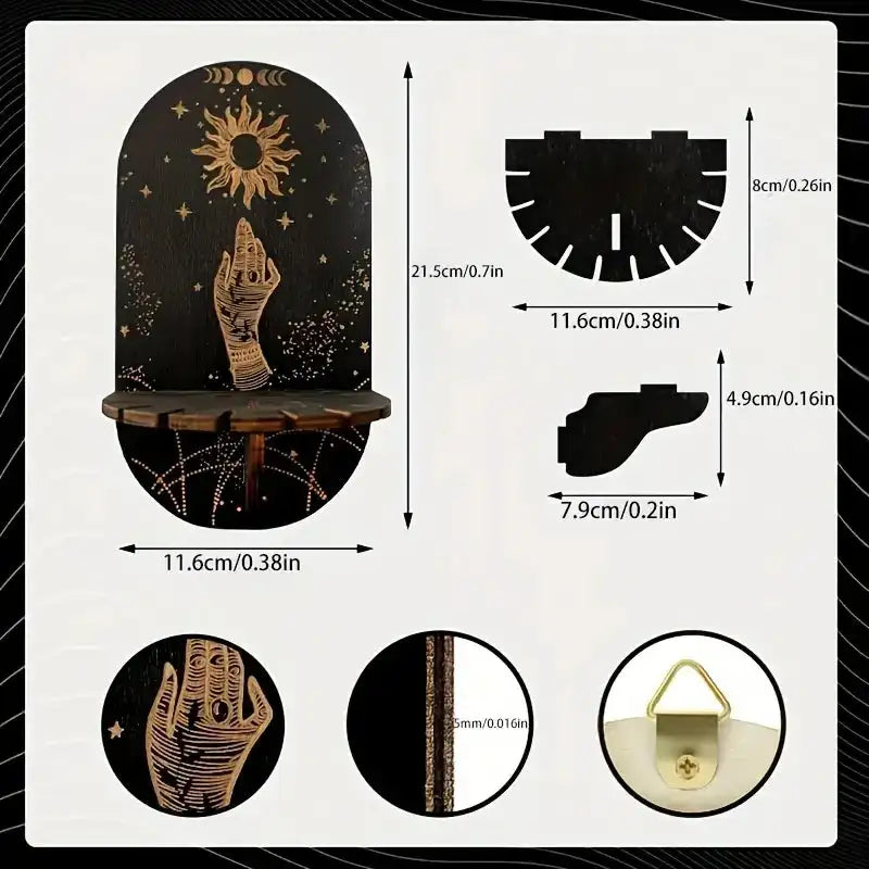 Boho Wooden Crystal Display Shelf – Floating Wall Mount Holder Rack for Crystals, Candles, Jewelry, and Home Decor