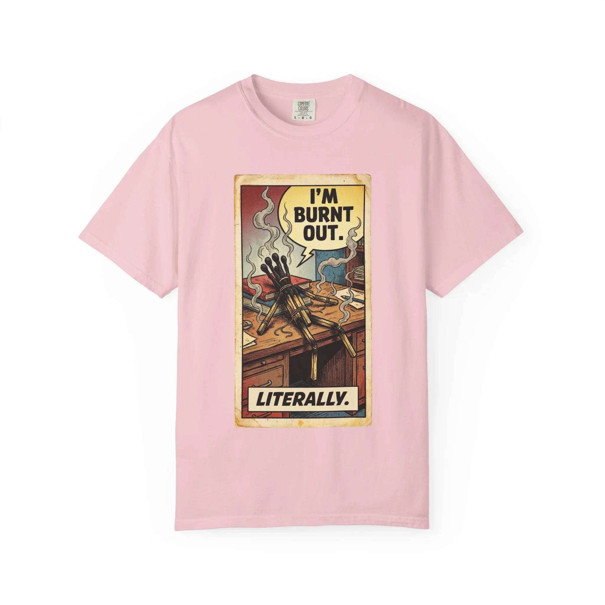 Funny Burnout Shirt - Retro Comic Matchstick Man Graphic Tee - Sarcastic Office Humor T-Shirt - Vintage Work Stress Mental Health Gift - Burnt Out Literally Streetwear Blossom