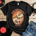 Dude Bird Society Goose T-Shirt | Retro Vintage Badge Est 1974 | Sunset Stripes Graphic | Garment-Dyed Heavyweight Unisex Black