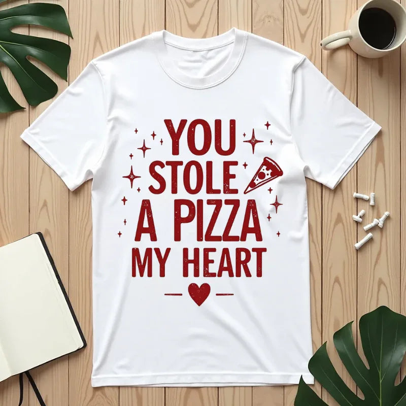 You Stole a Pizza My Heart Shirt, Pizza Love Pun Tee, Cute Typography T-Shirt, Funny Foodie Valentine Gift, Couples Date Night Outfit White