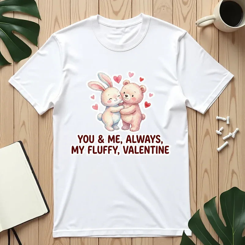 Fluffy Valentine Bunny and Bear T Shirt Cute Retro Valentine Gift Cozy Soft Cotton Vintage Aesthetic Top Romantic Couple Gift Idea White