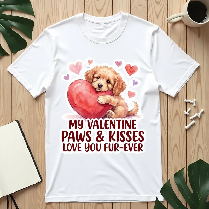 Puppy Heart Valentine T-Shirt | Paws & Kisses Love You Fur-Ever Dog Graphic Tee White