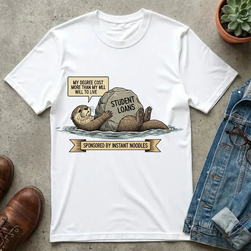Funny Sloth Shirt Financially Stable In My Dreams Tee Student Loan Otter Shirt Broke Life Gift Sarcastic Adulting Currently Accepting White