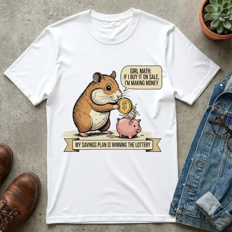Funny Girl Math Shirt Hamster Saving Plan Tee Student Loan Otter Shirt Financially Stable Sloth Broke Life Gift Sarcastic Adulting Humor White