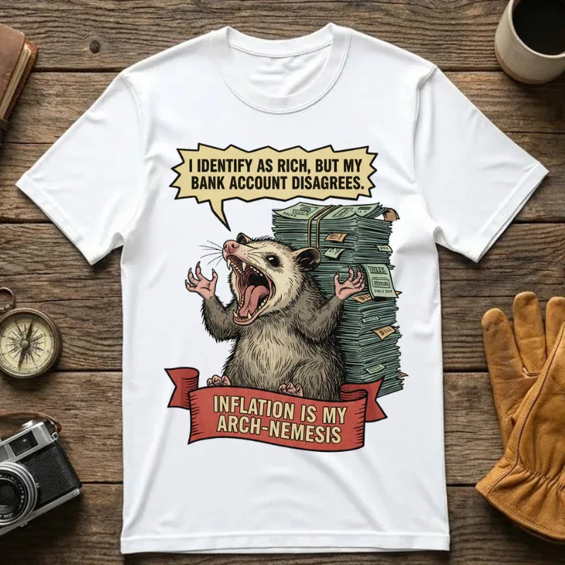 Funny Opossum Shirt - "I Identify As Rich" Inflation Meme Gift - Screaming Possum Hoodie - Relatable Money Humor T-Shirt - Vintage Style Animal Top