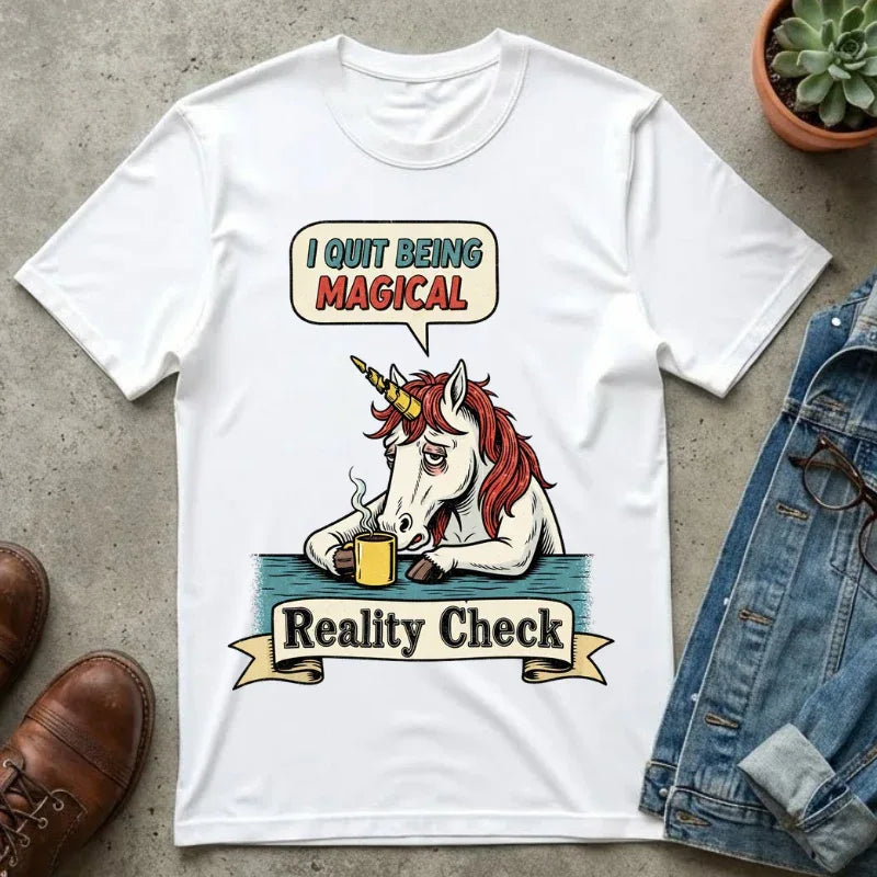 Funny Unicorn Shirt - "I Quit Being Magical" Vintage Graphic Tee - Sarcastic Coffee Lover Gift - Burnout T-Shirt - Reality Check Adulting Humor Top