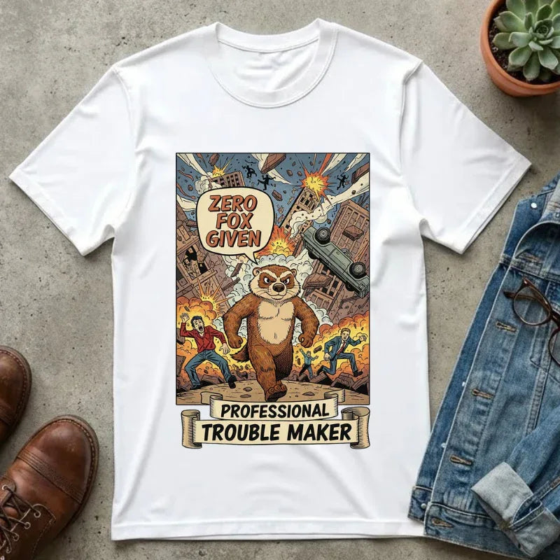 Funny Honey Badger Shirt - "Zero Fox Given" Hoodie - Retro Comic Style Monster Tee - Kaiju Animal Attack Graphic - Professional Trouble Maker Sarcastic Meme Art