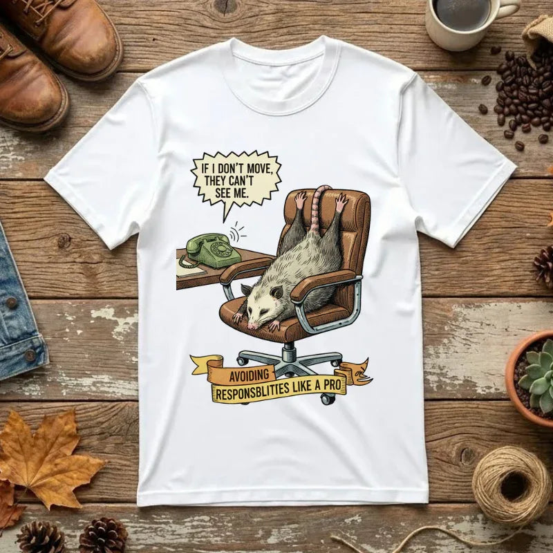Funny Opossum Shirt - Procrastination Gift - Office Humor Tee - Introvert Sweatshirt - "Avoiding Responsibilities Like A Pro" - Vintage Opossum Illustration - Social Anxiety Top