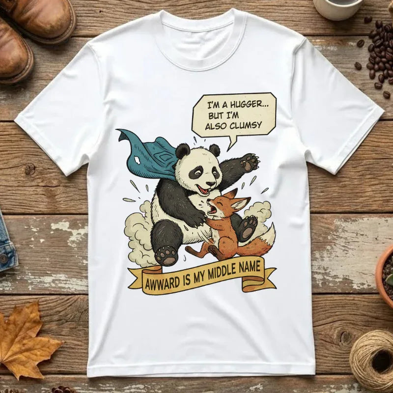 Funny Panda Shirt - Clumsy Fox Tee - Vintage Comic Style "Awward" Gift - Socially Awkward Friendship T-Shirt - Retro Cartoon Graphic Tee